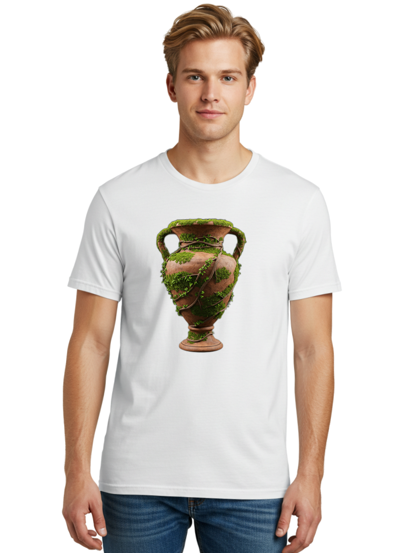 Amphora Men'S Graphic Tee, 100% Cotton, Comfortable Casual Summer Wear, Machine Washable, Moss And Vines, Terracotta Vase, Greenery, Rustic Charm, Natural Decor, Earthy Tones, Botanical Elements, Vintage Pottery, Eclectic Style Baa128 6