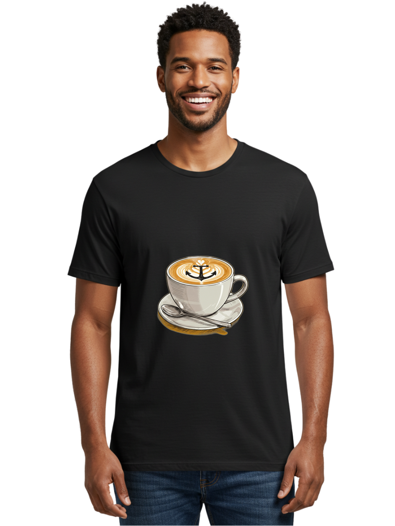 Anchor-Coffee Men'S Graphic Tee, 100% Cotton, Comfortable Casual Summer Wear, Machine Washable, Latte Art, Coffee Cup, Coffee Design, Anchor Symbol, Coffee Culture, Artistic Coffee, Coffee Drink, Saucer And Spoon, Coffee Art Baa129 8