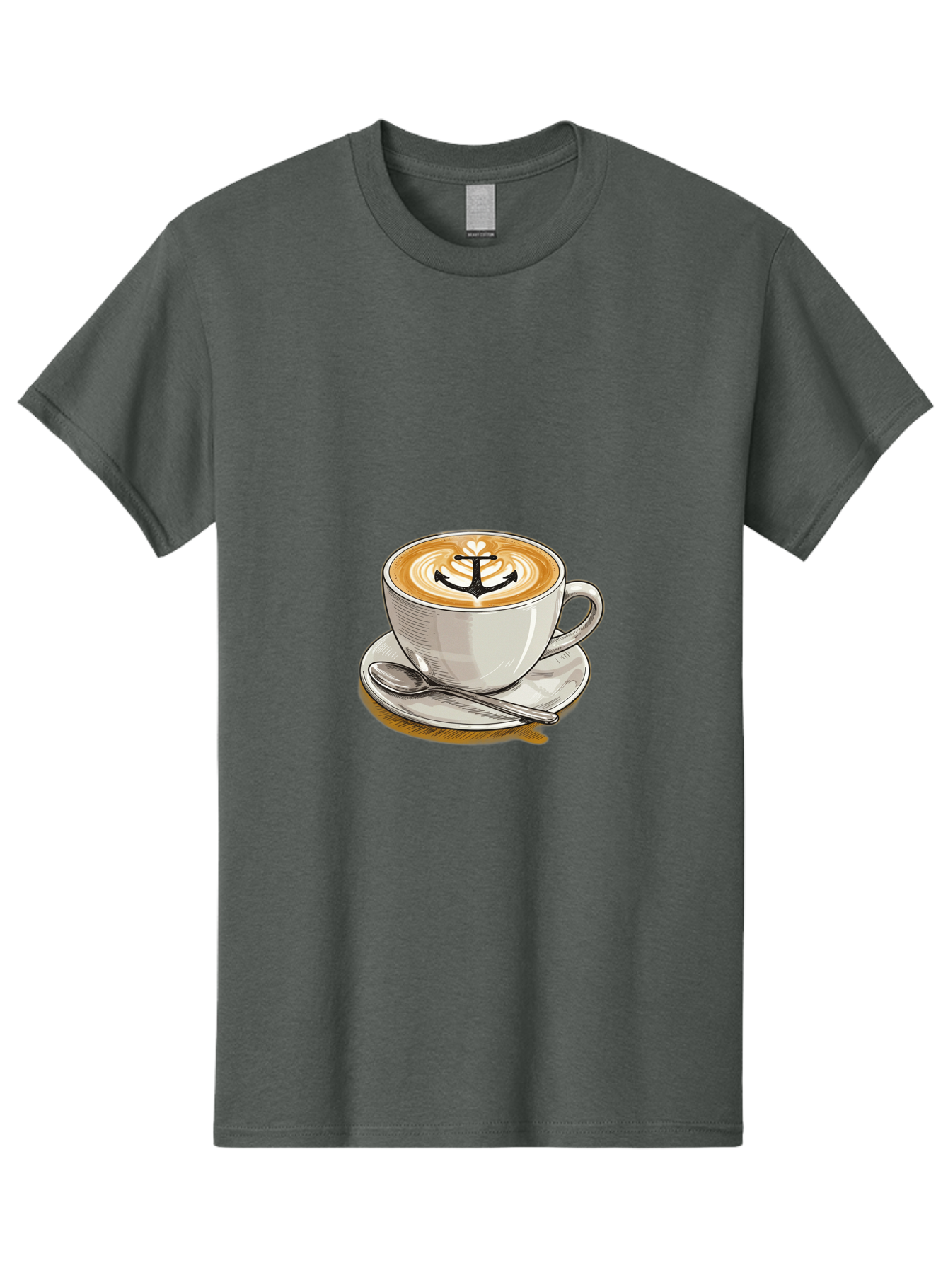 Anchor-Coffee Men'S Graphic Tee, 100% Cotton, Comfortable Casual Summer Wear, Machine Washable, Latte Art, Coffee Cup, Coffee Design, Anchor Symbol, Coffee Culture, Artistic Coffee, Coffee Drink, Saucer And Spoon, Coffee Art Baa129 15