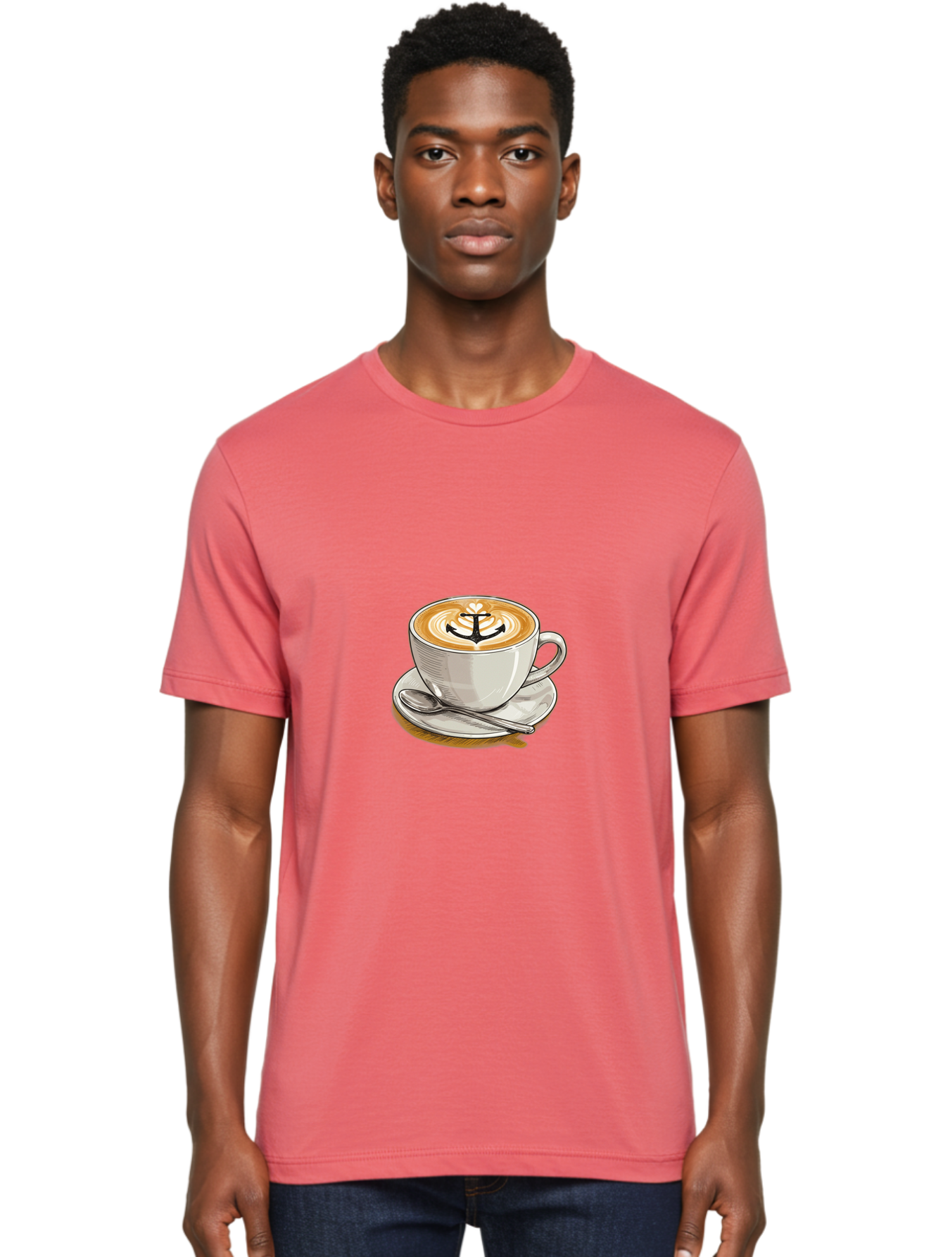 Anchor-Coffee Men'S Graphic Tee, 100% Cotton, Comfortable Casual Summer Wear, Machine Washable, Latte Art, Coffee Cup, Coffee Design, Anchor Symbol, Coffee Culture, Artistic Coffee, Coffee Drink, Saucer And Spoon, Coffee Art Baa129 18
