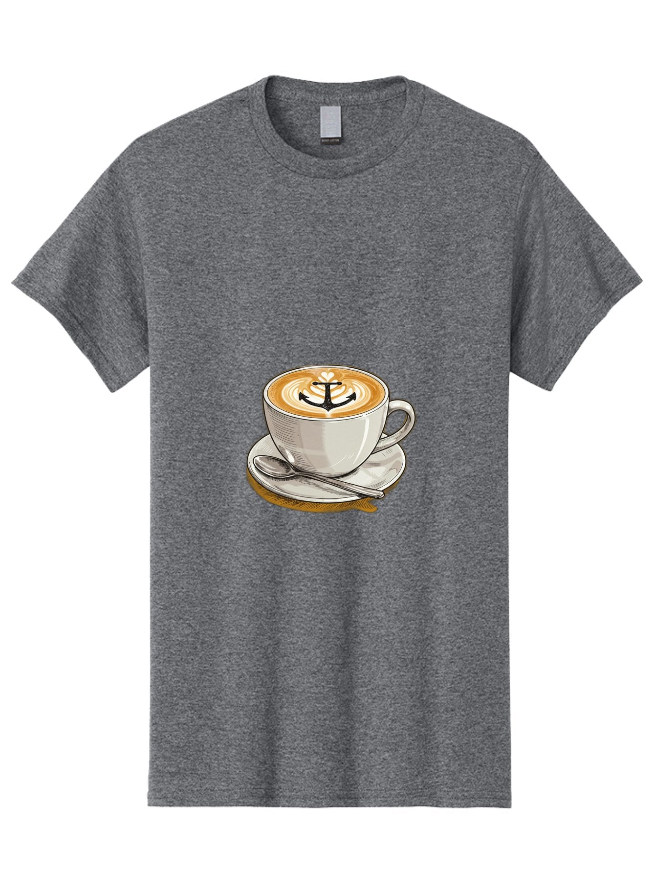 Anchor-Coffee Men'S Graphic Tee, 100% Cotton, Comfortable Casual Summer Wear, Machine Washable, Latte Art, Coffee Cup, Coffee Design, Anchor Symbol, Coffee Culture, Artistic Coffee, Coffee Drink, Saucer And Spoon, Coffee Art Baa129