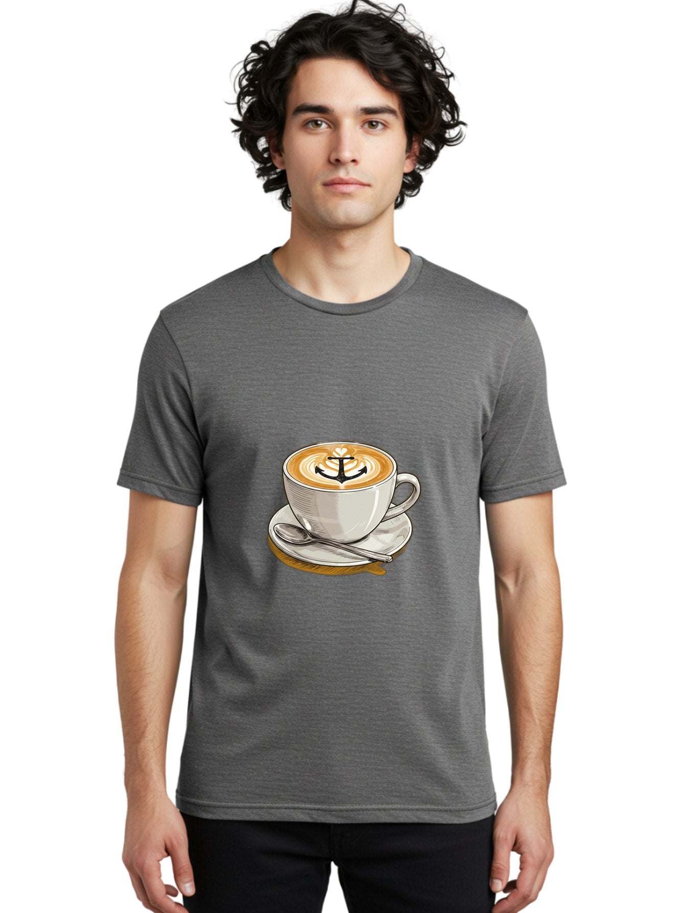 Anchor-Coffee Men'S Graphic Tee, 100% Cotton, Comfortable Casual Summer Wear, Machine Washable, Latte Art, Coffee Cup, Coffee Design, Anchor Symbol, Coffee Culture, Artistic Coffee, Coffee Drink, Saucer And Spoon, Coffee Art Baa129 21