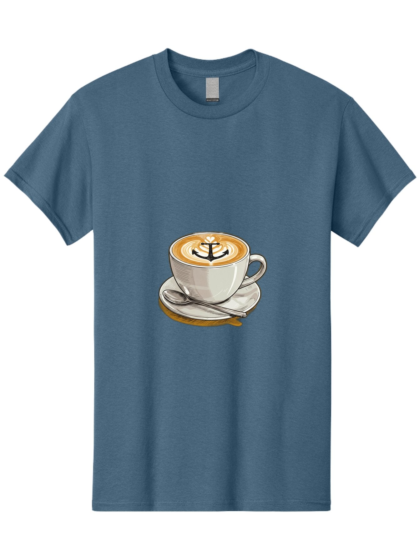 Anchor-Coffee Men'S Graphic Tee, 100% Cotton, Comfortable Casual Summer Wear, Machine Washable, Latte Art, Coffee Cup, Coffee Design, Anchor Symbol, Coffee Culture, Artistic Coffee, Coffee Drink, Saucer And Spoon, Coffee Art Baa129
