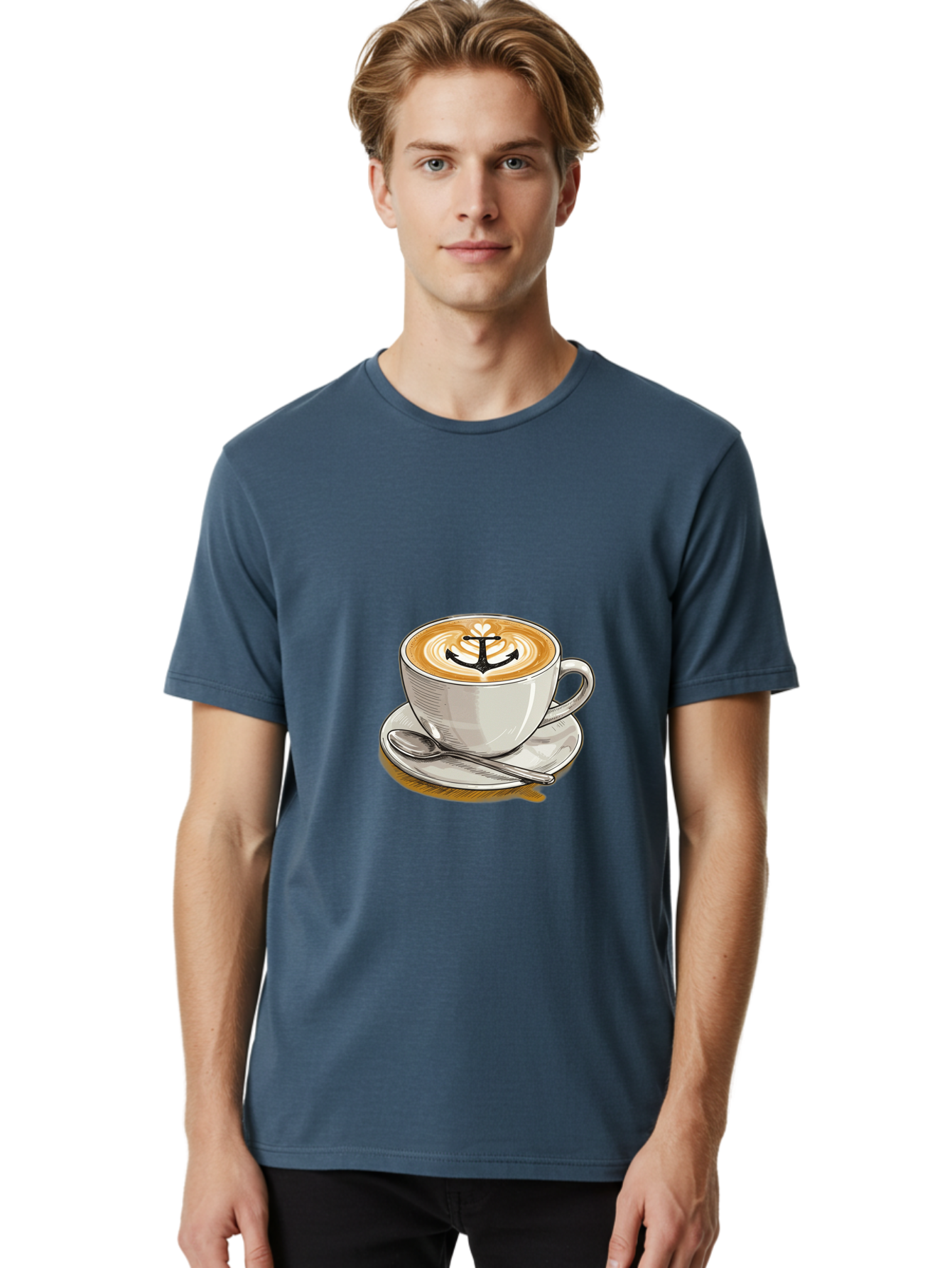 Anchor-Coffee Men'S Graphic Tee, 100% Cotton, Comfortable Casual Summer Wear, Machine Washable, Latte Art, Coffee Cup, Coffee Design, Anchor Symbol, Coffee Culture, Artistic Coffee, Coffee Drink, Saucer And Spoon, Coffee Art Baa129 22