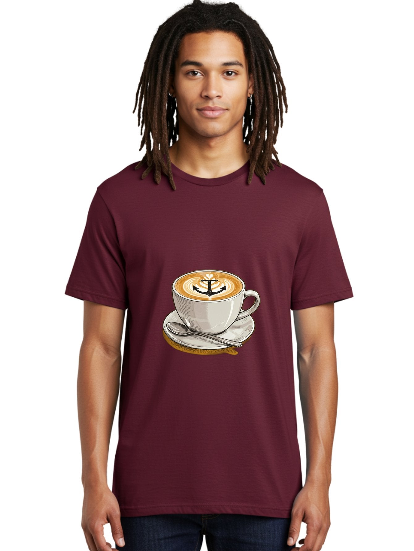 Anchor-Coffee Men'S Graphic Tee, 100% Cotton, Comfortable Casual Summer Wear, Machine Washable, Latte Art, Coffee Cup, Coffee Design, Anchor Symbol, Coffee Culture, Artistic Coffee, Coffee Drink, Saucer And Spoon, Coffee Art Baa129 18