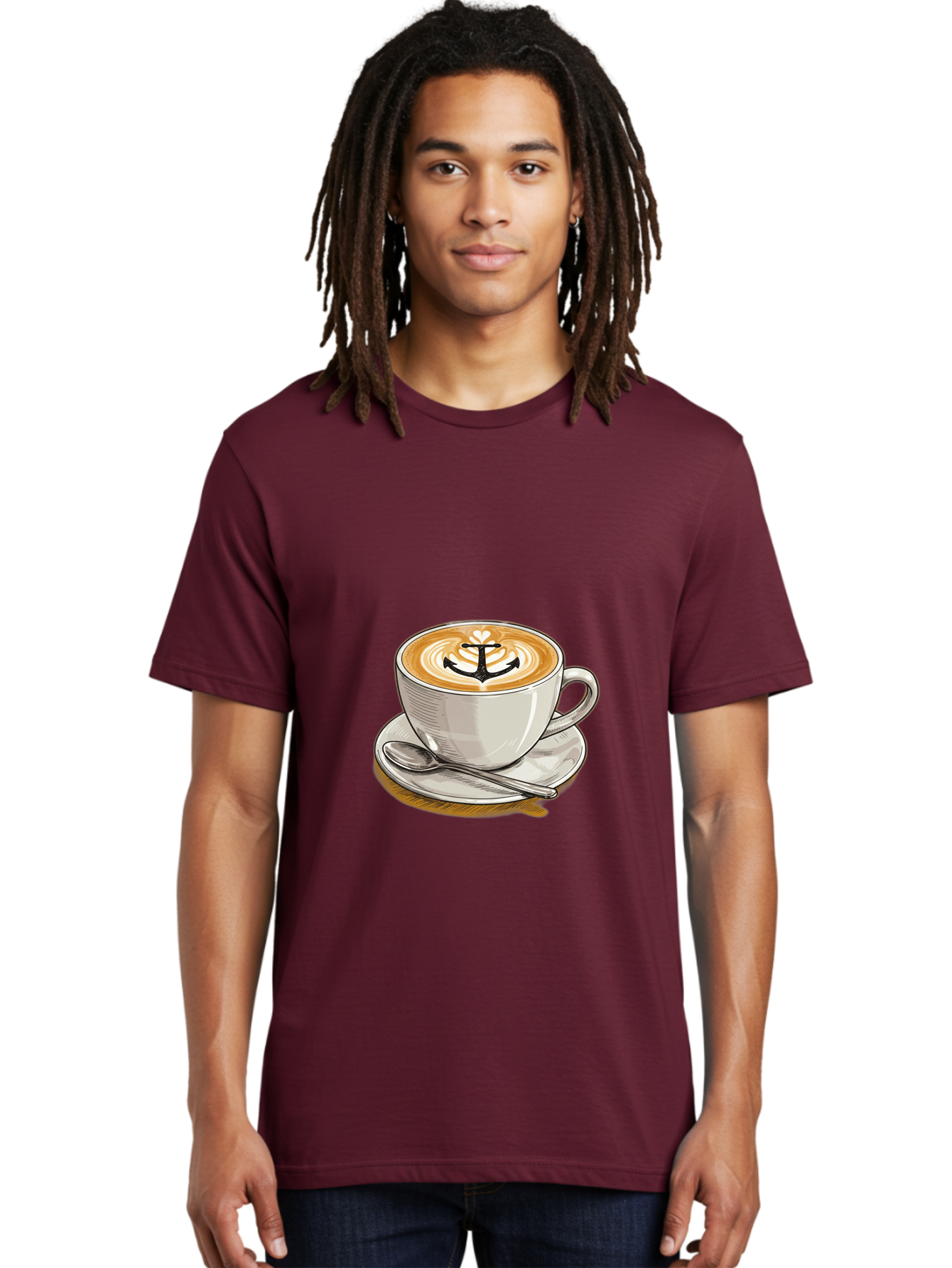 Anchor-Coffee Men'S Graphic Tee, 100% Cotton, Comfortable Casual Summer Wear, Machine Washable, Latte Art, Coffee Cup, Coffee Design, Anchor Symbol, Coffee Culture, Artistic Coffee, Coffee Drink, Saucer And Spoon, Coffee Art Baa129 24