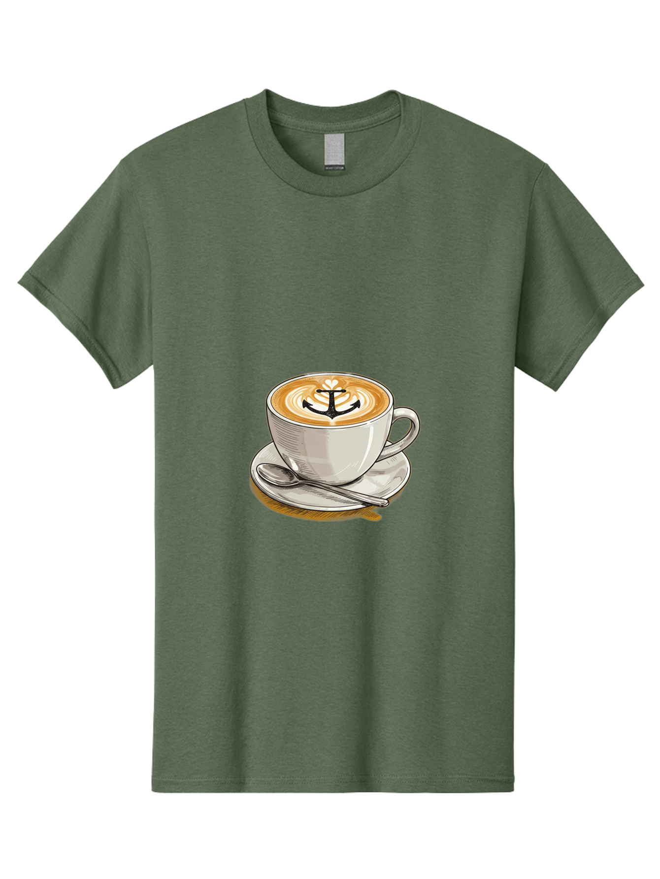 Anchor-Coffee Men'S Graphic Tee, 100% Cotton, Comfortable Casual Summer Wear, Machine Washable, Latte Art, Coffee Cup, Coffee Design, Anchor Symbol, Coffee Culture, Artistic Coffee, Coffee Drink, Saucer And Spoon, Coffee Art Baa129 29