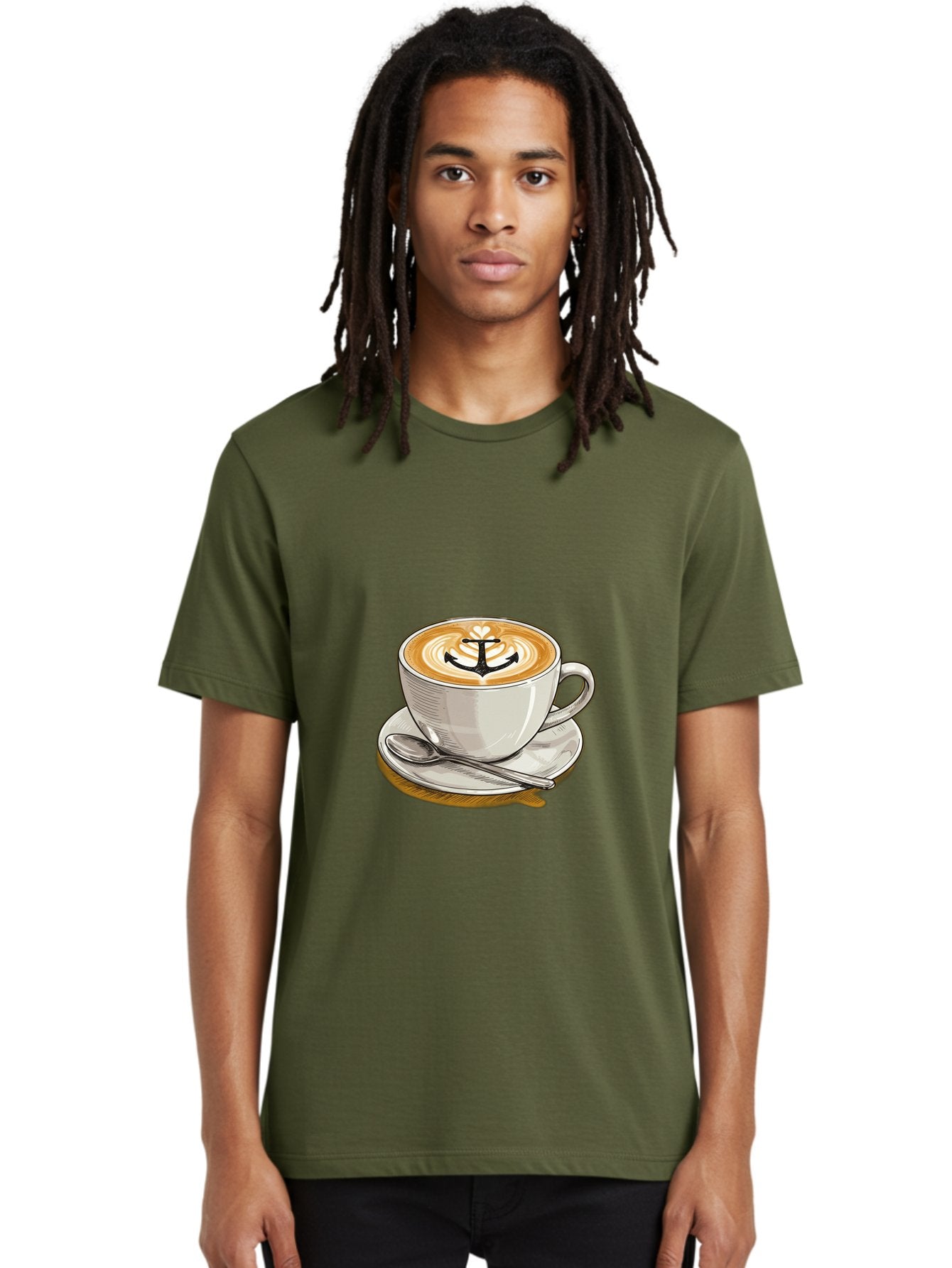 Anchor-Coffee Men'S Graphic Tee, 100% Cotton, Comfortable Casual Summer Wear, Machine Washable, Latte Art, Coffee Cup, Coffee Design, Anchor Symbol, Coffee Culture, Artistic Coffee, Coffee Drink, Saucer And Spoon, Coffee Art Baa129 20