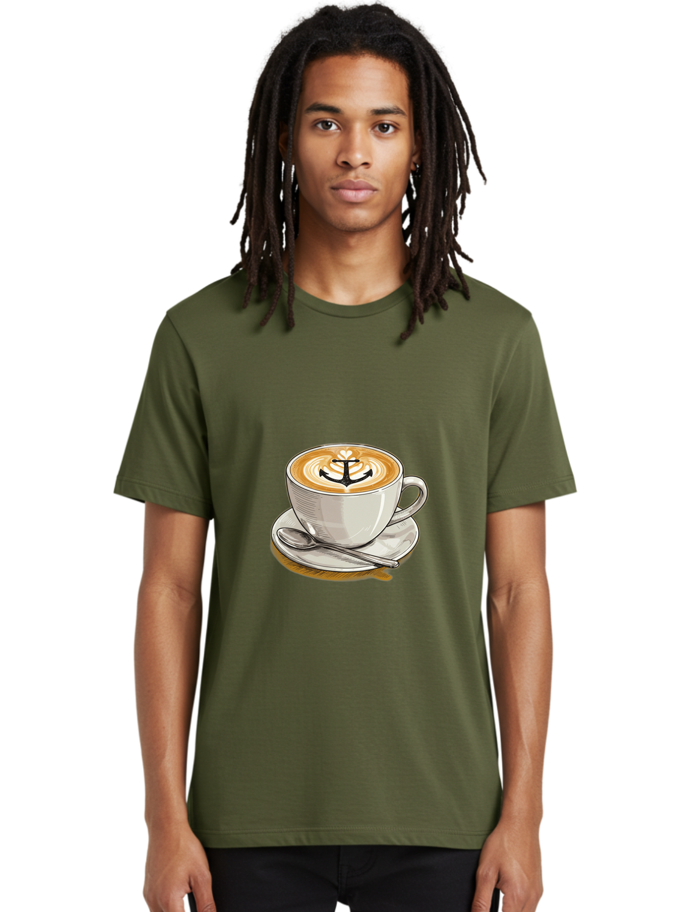 Anchor-Coffee Men'S Graphic Tee, 100% Cotton, Comfortable Casual Summer Wear, Machine Washable, Latte Art, Coffee Cup, Coffee Design, Anchor Symbol, Coffee Culture, Artistic Coffee, Coffee Drink, Saucer And Spoon, Coffee Art Baa129 30