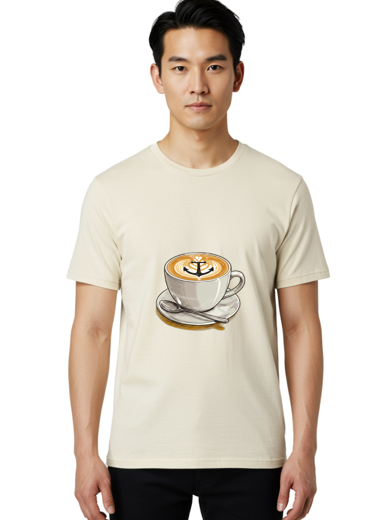 Anchor-Coffee Men'S Graphic Tee, 100% Cotton, Comfortable Casual Summer Wear, Machine Washable, Latte Art, Coffee Cup, Coffee Design, Anchor Symbol, Coffee Culture, Artistic Coffee, Coffee Drink, Saucer And Spoon, Coffee Art Baa129 26