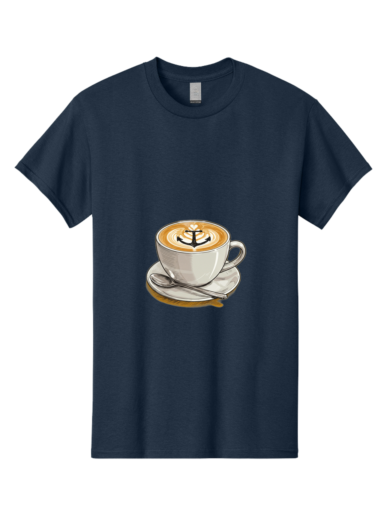 Anchor-Coffee Men'S Graphic Tee, 100% Cotton, Comfortable Casual Summer Wear, Machine Washable, Latte Art, Coffee Cup, Coffee Design, Anchor Symbol, Coffee Culture, Artistic Coffee, Coffee Drink, Saucer And Spoon, Coffee Art Baa129 5