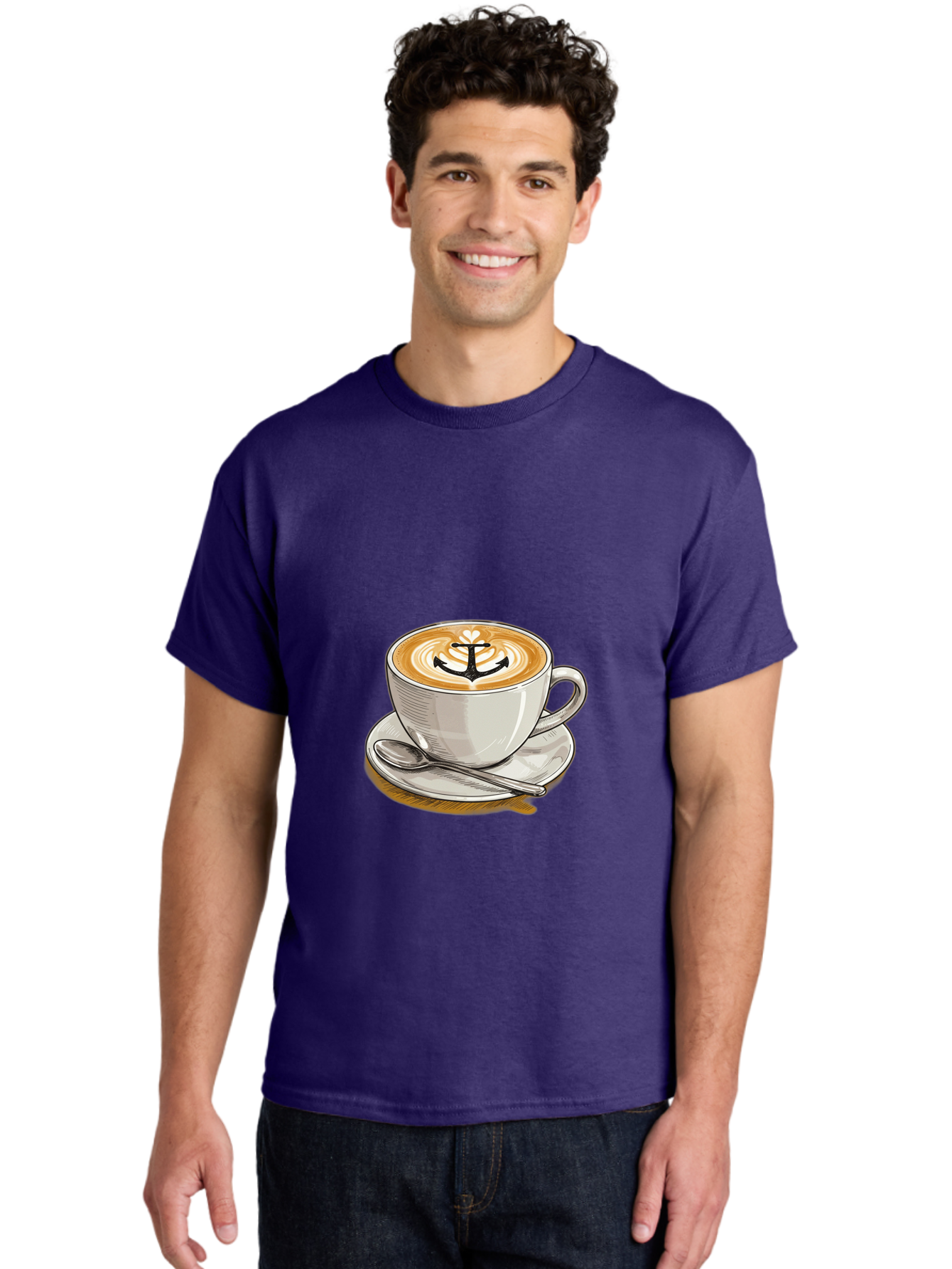 Anchor-Coffee Men'S Graphic Tee, 100% Cotton, Comfortable Casual Summer Wear, Machine Washable, Latte Art, Coffee Cup, Coffee Design, Anchor Symbol, Coffee Culture, Artistic Coffee, Coffee Drink, Saucer And Spoon, Coffee Art Baa129 10