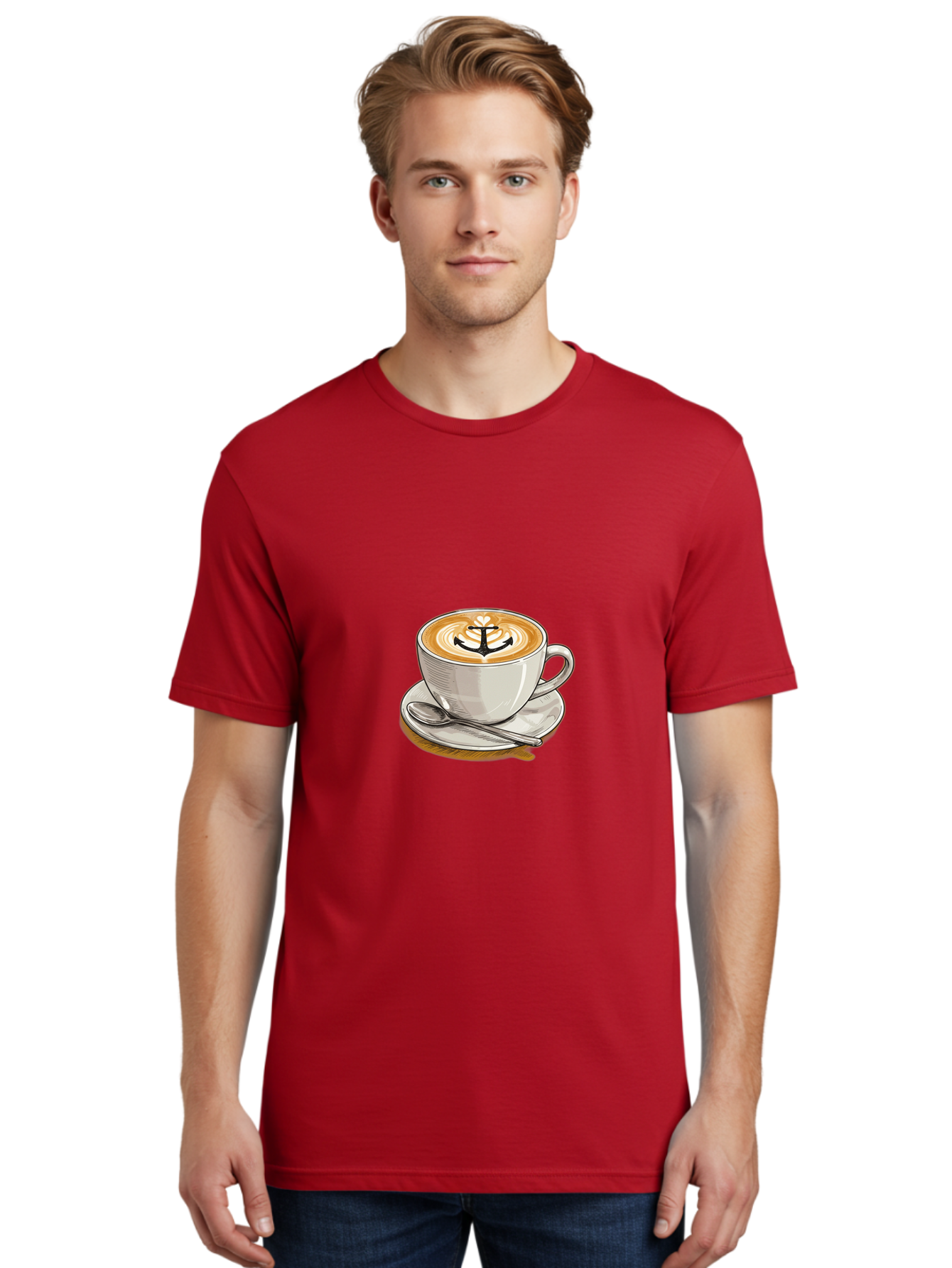 Anchor-Coffee Men'S Graphic Tee, 100% Cotton, Comfortable Casual Summer Wear, Machine Washable, Latte Art, Coffee Cup, Coffee Design, Anchor Symbol, Coffee Culture, Artistic Coffee, Coffee Drink, Saucer And Spoon, Coffee Art Baa129 28