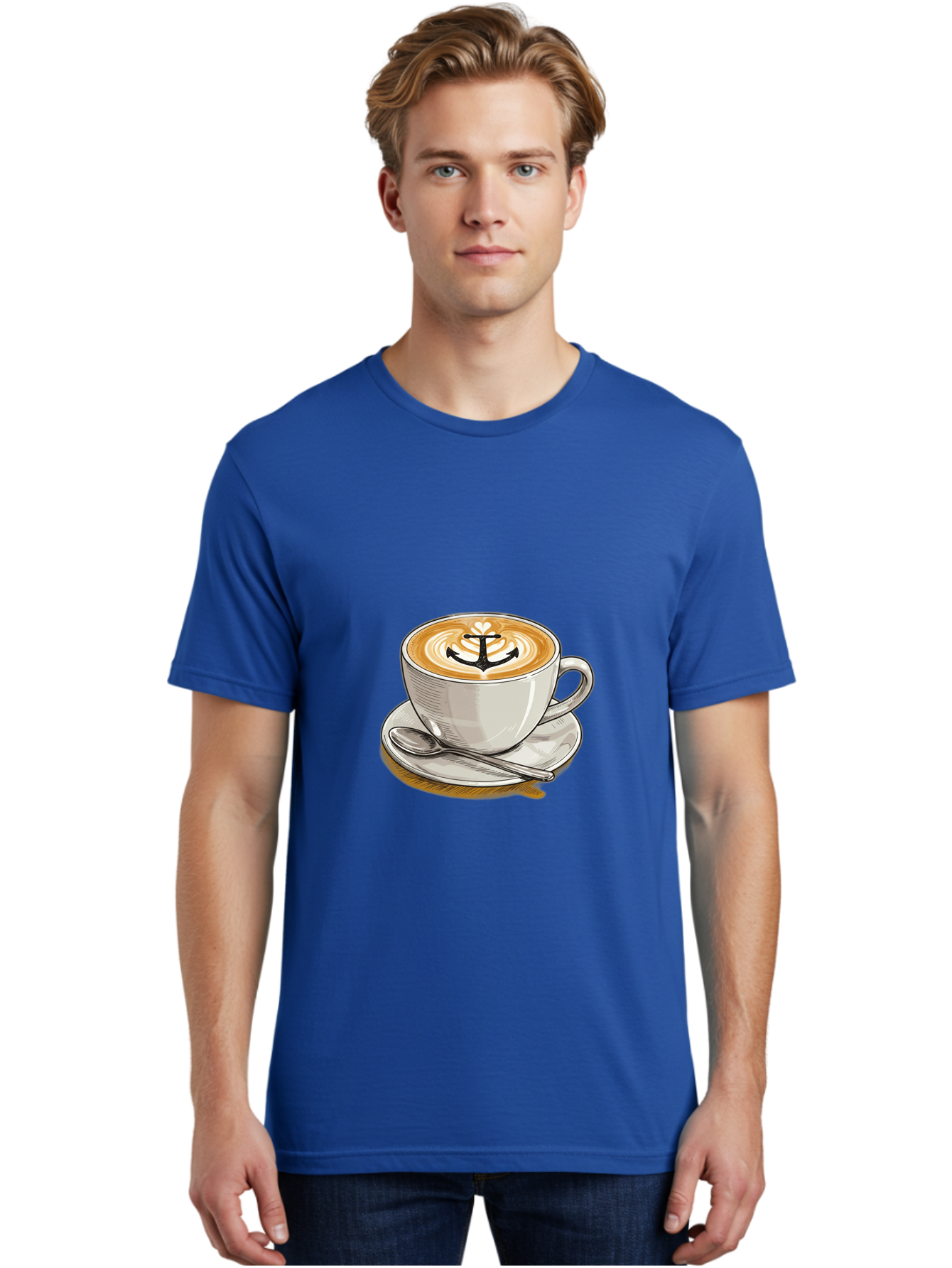 Anchor-Coffee Men'S Graphic Tee, 100% Cotton, Comfortable Casual Summer Wear, Machine Washable, Latte Art, Coffee Cup, Coffee Design, Anchor Symbol, Coffee Culture, Artistic Coffee, Coffee Drink, Saucer And Spoon, Coffee Art Baa129 12