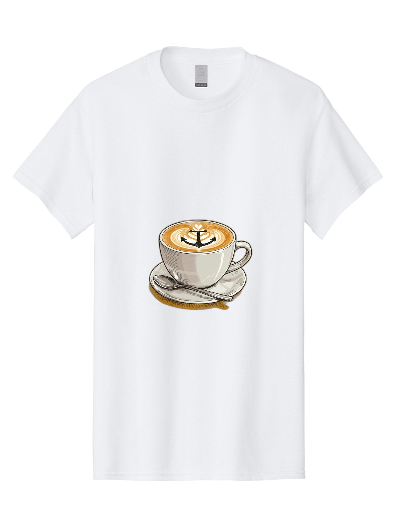 Anchor-Coffee Men'S Graphic Tee, 100% Cotton, Comfortable Casual Summer Wear, Machine Washable, Latte Art, Coffee Cup, Coffee Design, Anchor Symbol, Coffee Culture, Artistic Coffee, Coffee Drink, Saucer And Spoon, Coffee Art Baa129 14