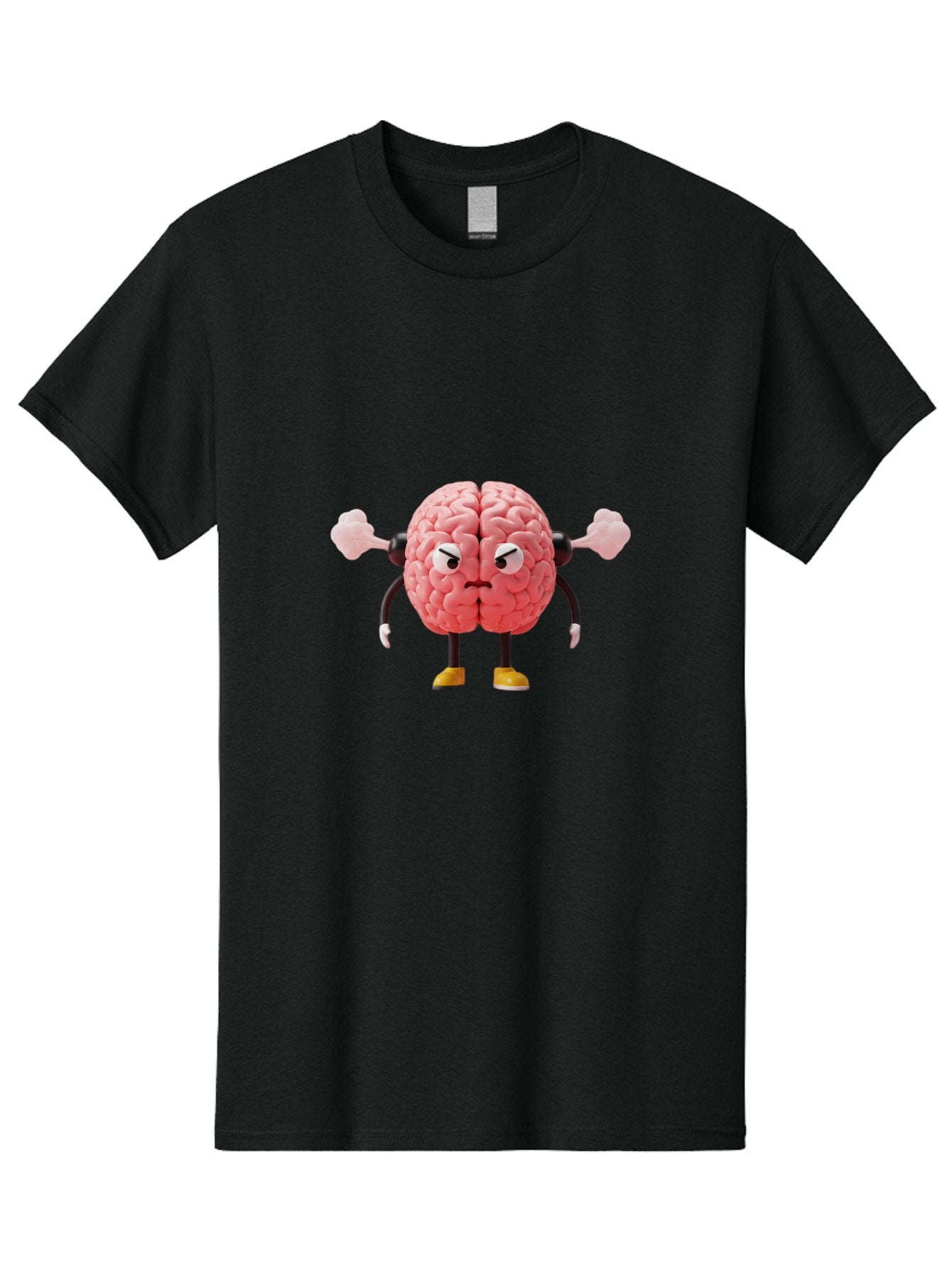 Angry-Brain-1 Men'S Graphic Tee, 100% Cotton, Comfortable Casual Summer Wear, Machine Washable, Angry Brain Character, Flexing Arms, Strong Brain, Cartoon Brain, Humorous Illustration, Brain With Attitude, Funny Brain Character, Baa130