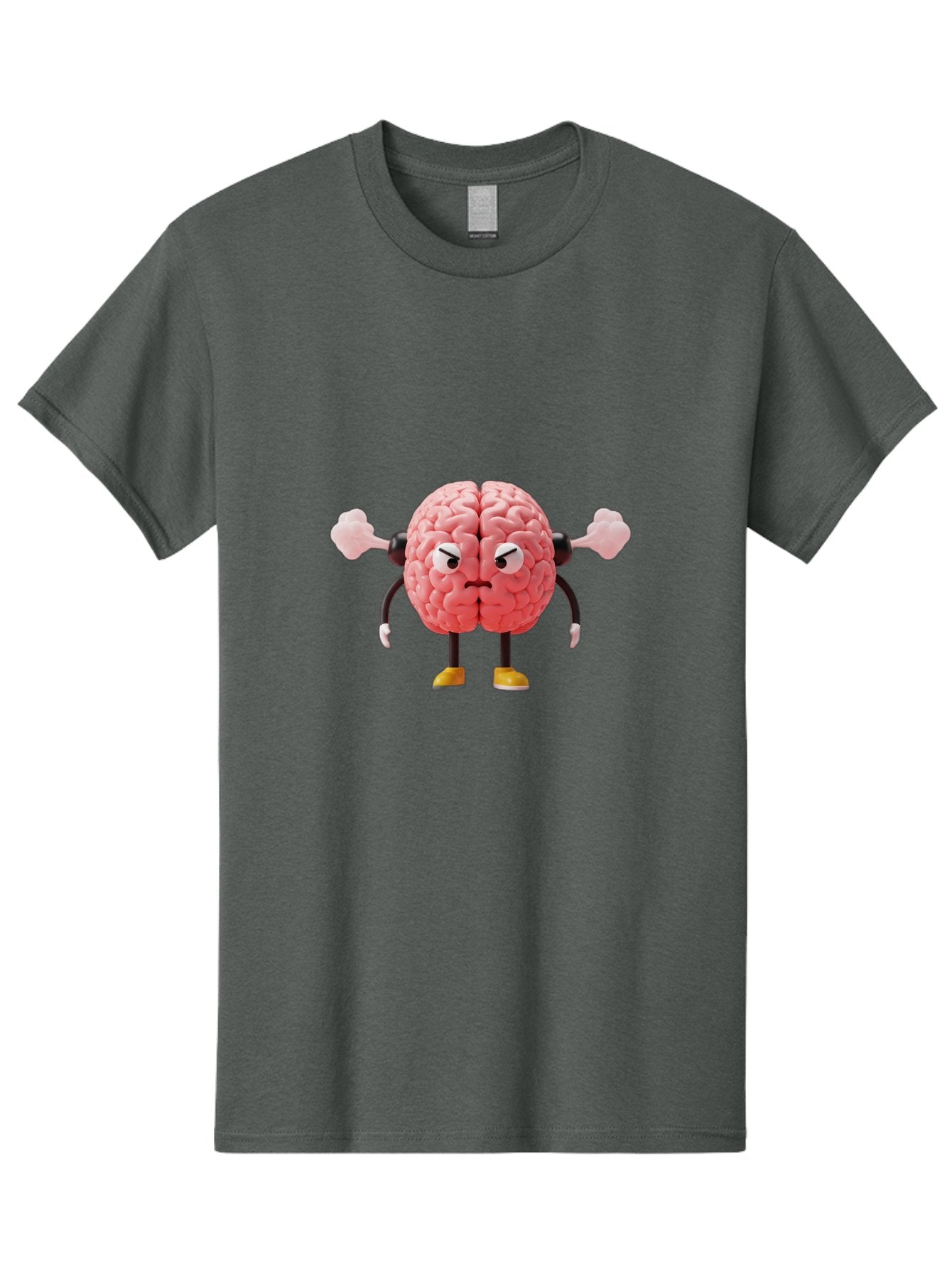 Angry-Brain-1 Men'S Graphic Tee, 100% Cotton, Comfortable Casual Summer Wear, Machine Washable, Angry Brain Character, Flexing Arms, Strong Brain, Cartoon Brain, Humorous Illustration, Brain With Attitude, Funny Brain Character, Baa130 7