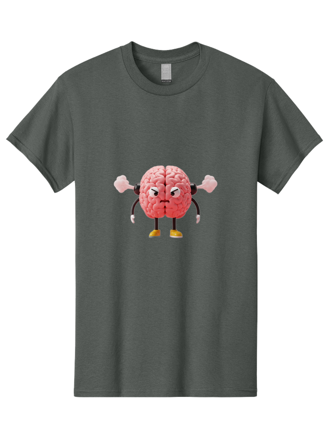 Angry-Brain-1 Men'S Graphic Tee, 100% Cotton, Comfortable Casual Summer Wear, Machine Washable, Angry Brain Character, Flexing Arms, Strong Brain, Cartoon Brain, Humorous Illustration, Brain With Attitude, Funny Brain Character, Baa130 25