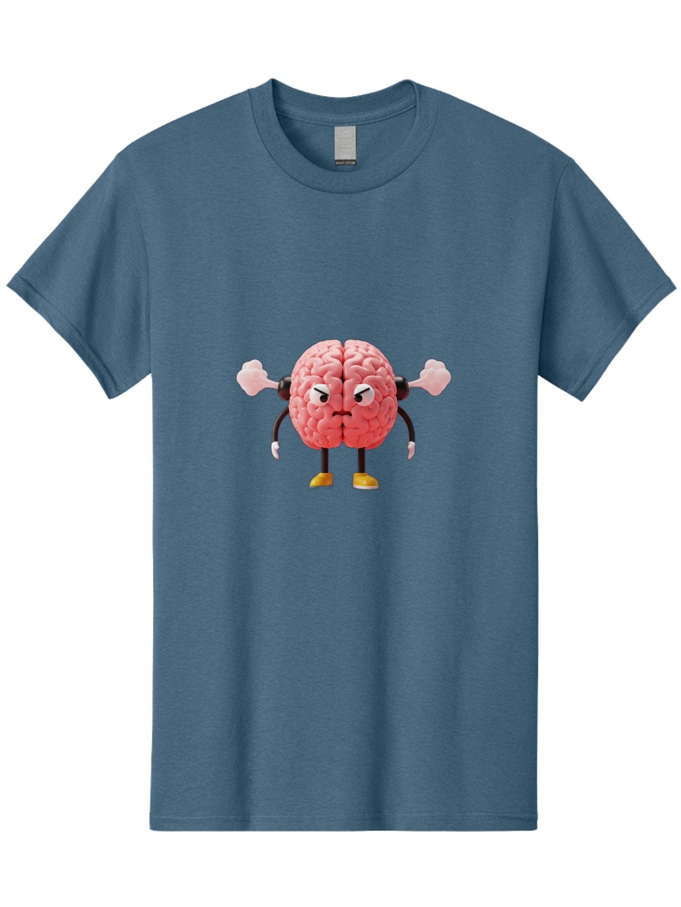 Angry-Brain-1 Men'S Graphic Tee, 100% Cotton, Comfortable Casual Summer Wear, Machine Washable, Angry Brain Character, Flexing Arms, Strong Brain, Cartoon Brain, Humorous Illustration, Brain With Attitude, Funny Brain Character, Baa130 13