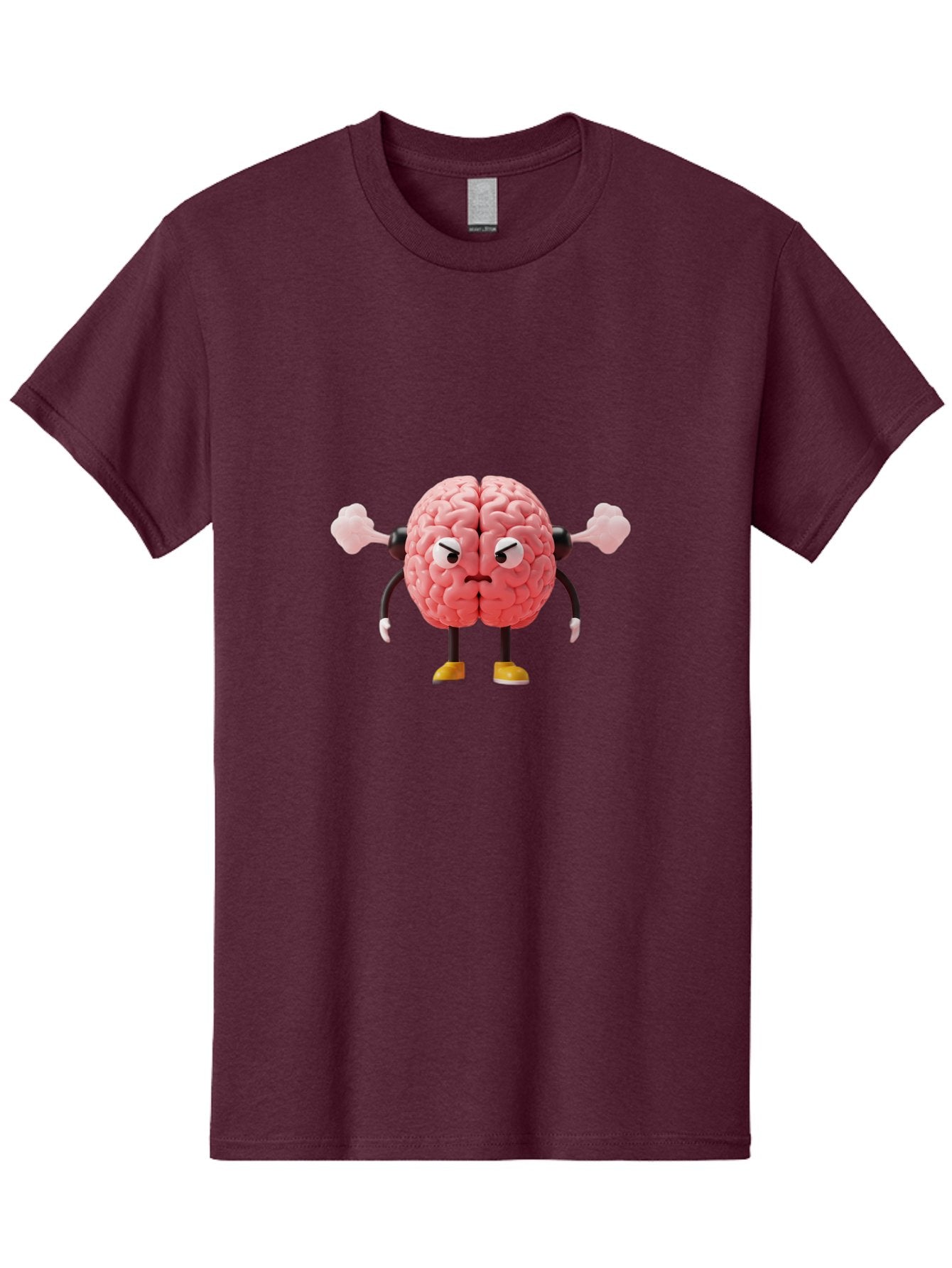 Angry-Brain-1 Men'S Graphic Tee, 100% Cotton, Comfortable Casual Summer Wear, Machine Washable, Angry Brain Character, Flexing Arms, Strong Brain, Cartoon Brain, Humorous Illustration, Brain With Attitude, Funny Brain Character, Baa130