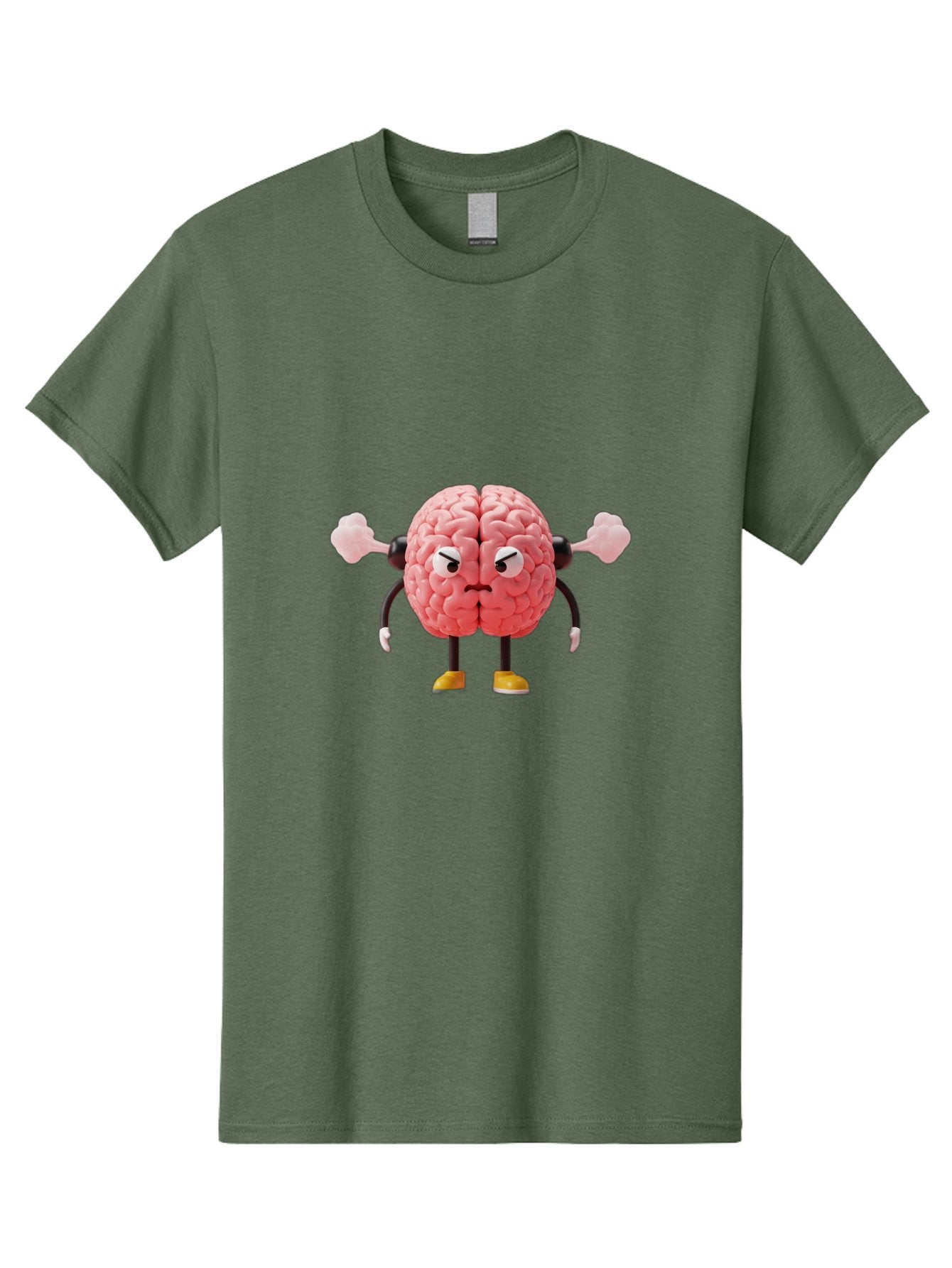 Angry-Brain-1 Men'S Graphic Tee, 100% Cotton, Comfortable Casual Summer Wear, Machine Washable, Angry Brain Character, Flexing Arms, Strong Brain, Cartoon Brain, Humorous Illustration, Brain With Attitude, Funny Brain Character, Baa130 3