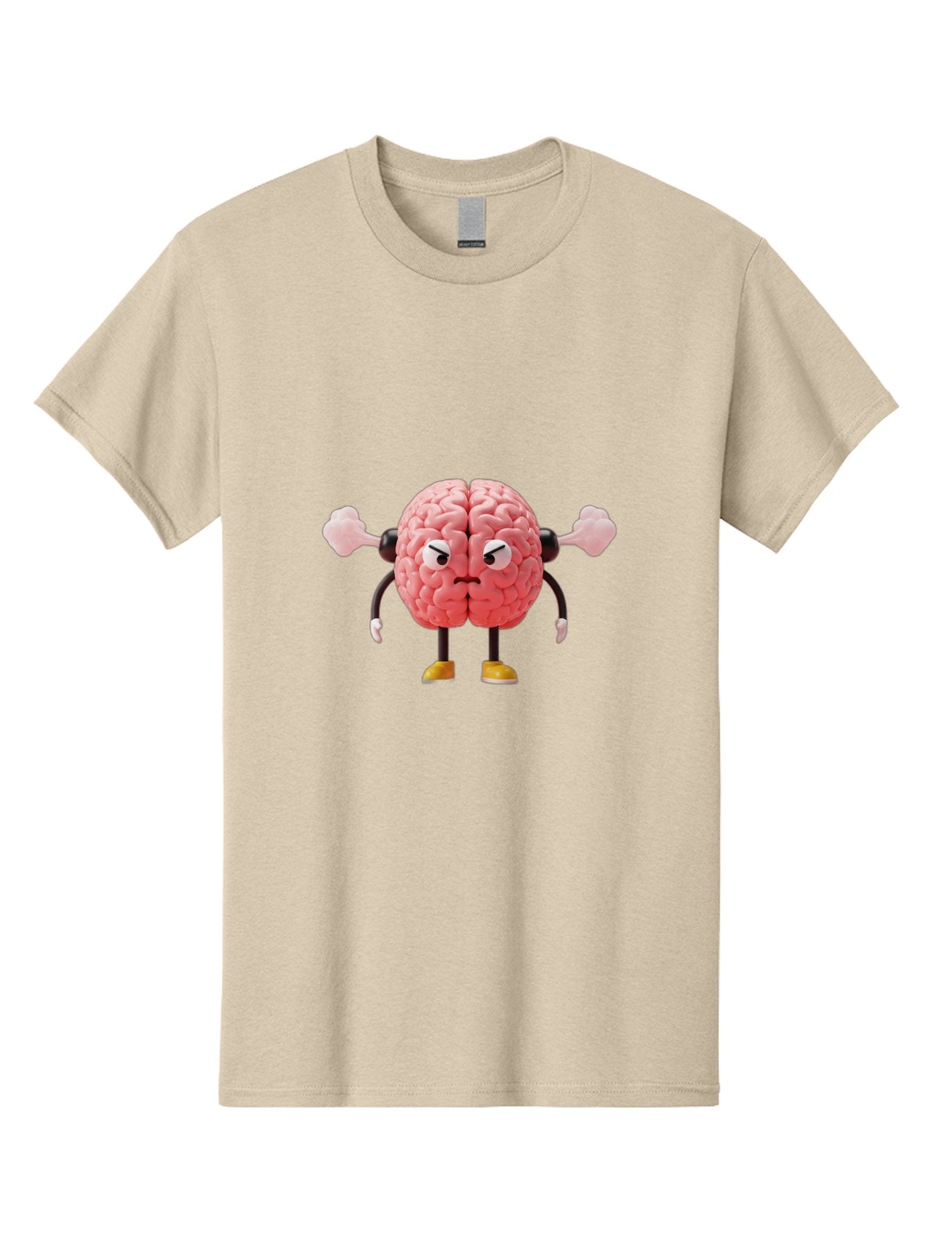 Angry-Brain-1 Men'S Graphic Tee, 100% Cotton, Comfortable Casual Summer Wear, Machine Washable, Angry Brain Character, Flexing Arms, Strong Brain, Cartoon Brain, Humorous Illustration, Brain With Attitude, Funny Brain Character, Baa130 11