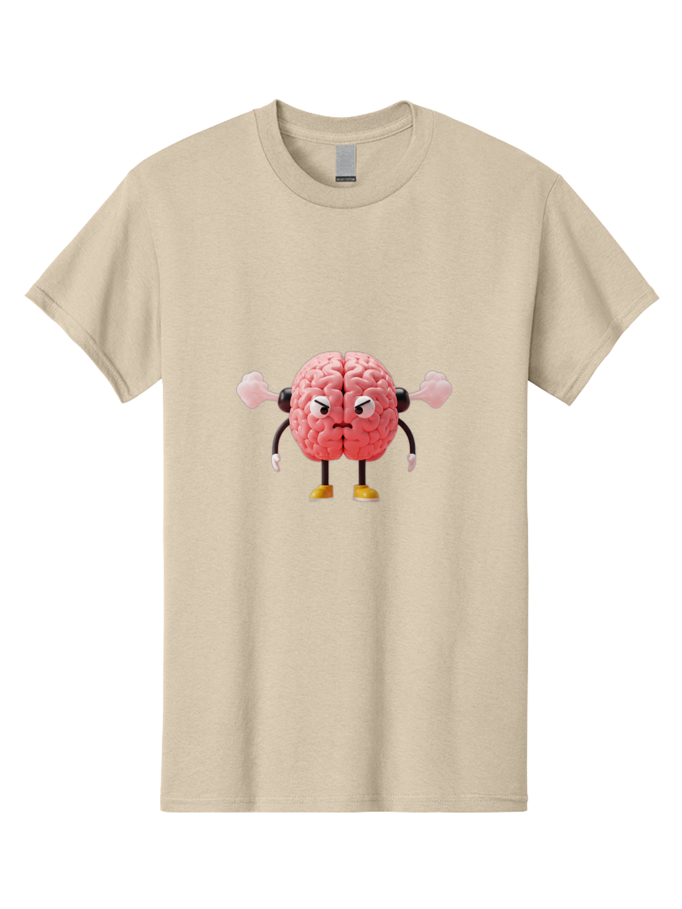 Angry-Brain-1 Men'S Graphic Tee, 100% Cotton, Comfortable Casual Summer Wear, Machine Washable, Angry Brain Character, Flexing Arms, Strong Brain, Cartoon Brain, Humorous Illustration, Brain With Attitude, Funny Brain Character, Baa130 7