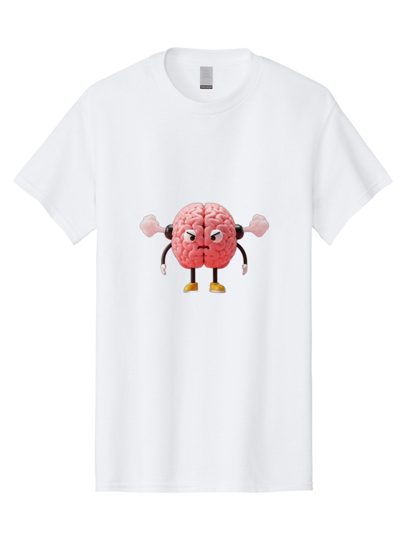 Angry-Brain-1 Men'S Graphic Tee, 100% Cotton, Comfortable Casual Summer Wear, Machine Washable, Angry Brain Character, Flexing Arms, Strong Brain, Cartoon Brain, Humorous Illustration, Brain With Attitude, Funny Brain Character, Baa130 10