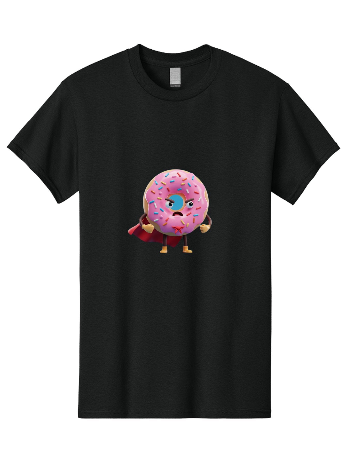 Angry-Donut-Superhero Men'S Graphic Tee, 100% Cotton, Comfortable Casual Summer Wear, Machine Washable, Pink Frosted Donut With Sprinkles, Angry Face, Superhero Cape, Funny Character, Comical Expression, Sweet Treat, Cartoon Character Baa133 8