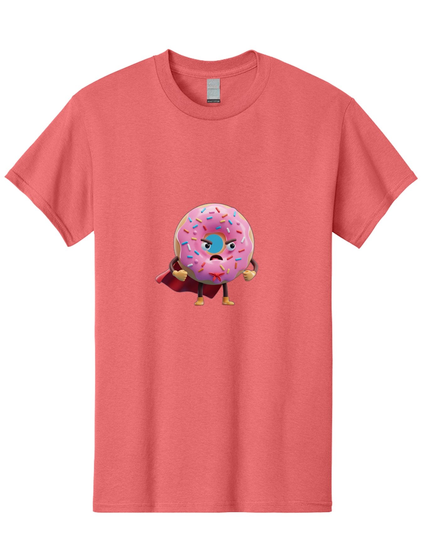 Angry-Donut-Superhero Men'S Graphic Tee, 100% Cotton, Comfortable Casual Summer Wear, Machine Washable, Pink Frosted Donut With Sprinkles, Angry Face, Superhero Cape, Funny Character, Comical Expression, Sweet Treat, Cartoon Character Baa133