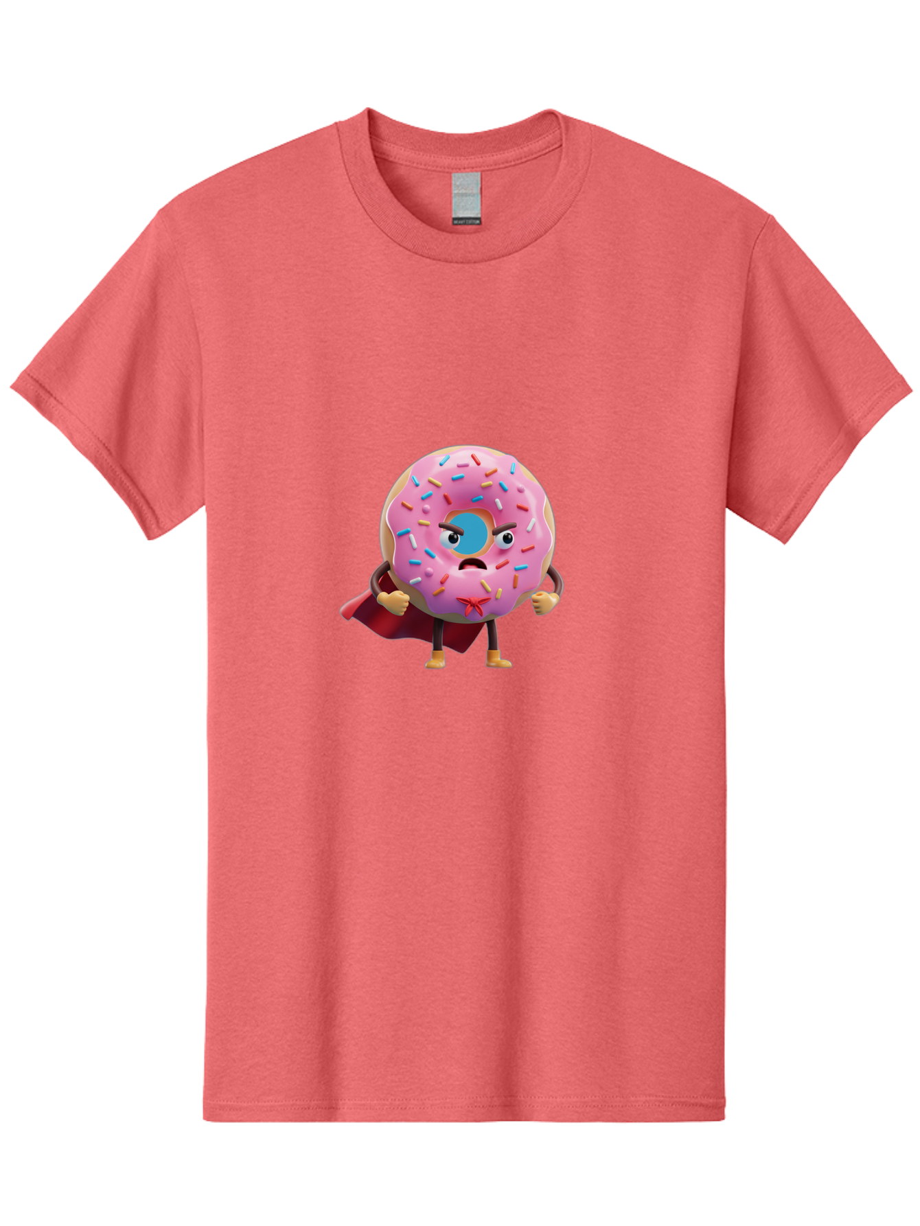 Angry-Donut-Superhero Men'S Graphic Tee, 100% Cotton, Comfortable Casual Summer Wear, Machine Washable, Pink Frosted Donut With Sprinkles, Angry Face, Superhero Cape, Funny Character, Comical Expression, Sweet Treat, Cartoon Character Baa133 21