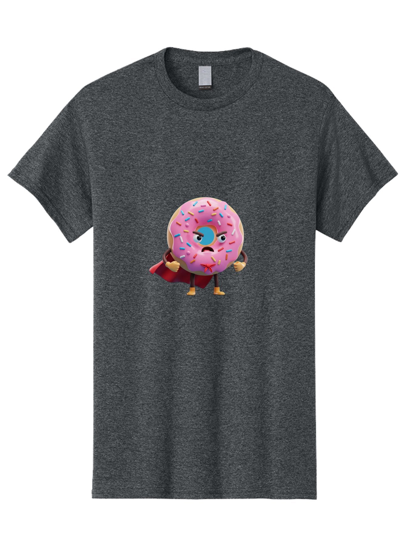 Angry-Donut-Superhero Men'S Graphic Tee, 100% Cotton, Comfortable Casual Summer Wear, Machine Washable, Pink Frosted Donut With Sprinkles, Angry Face, Superhero Cape, Funny Character, Comical Expression, Sweet Treat, Cartoon Character Baa133 3