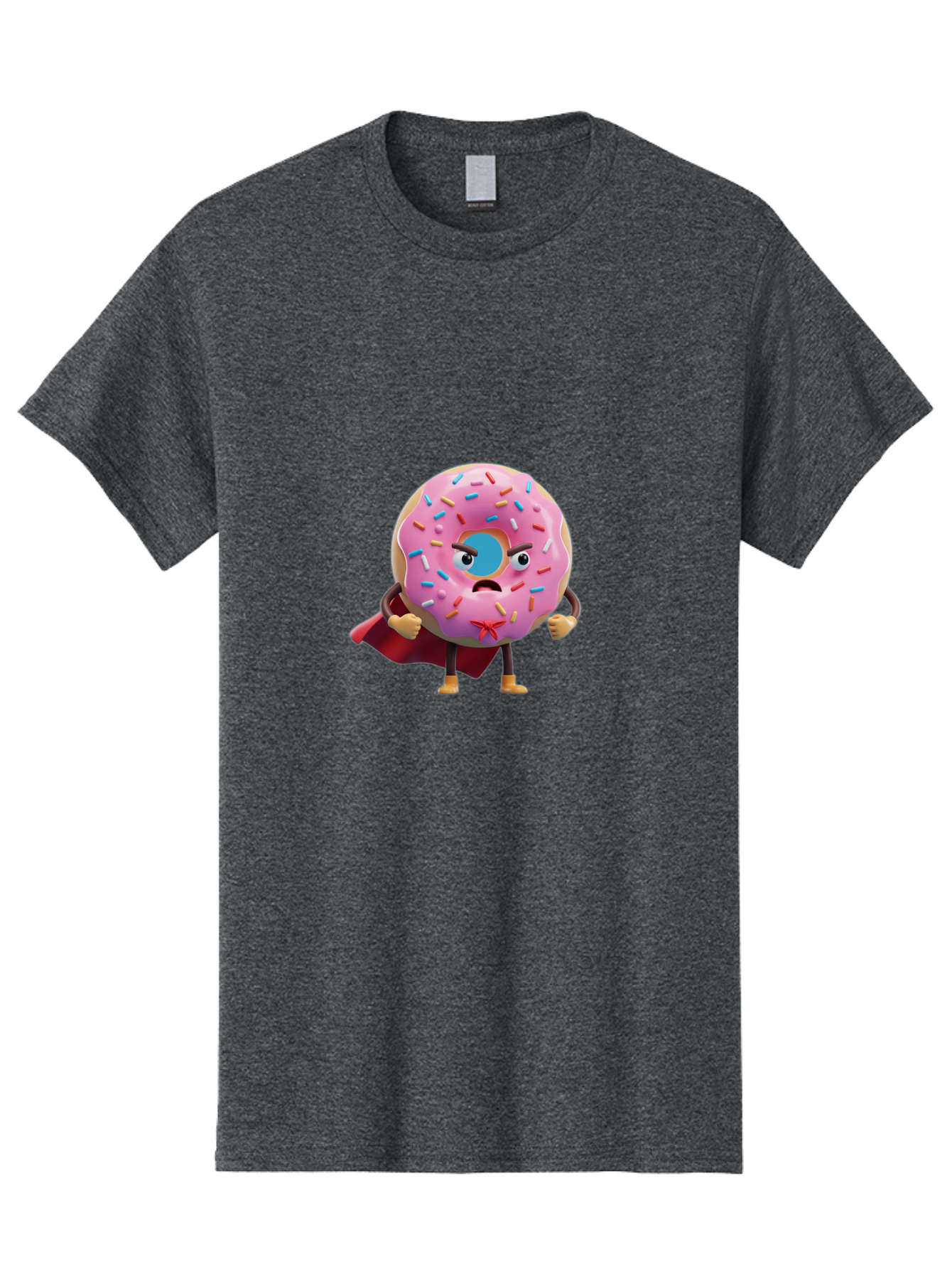 Angry-Donut-Superhero Men'S Graphic Tee, 100% Cotton, Comfortable Casual Summer Wear, Machine Washable, Pink Frosted Donut With Sprinkles, Angry Face, Superhero Cape, Funny Character, Comical Expression, Sweet Treat, Cartoon Character Baa133 17