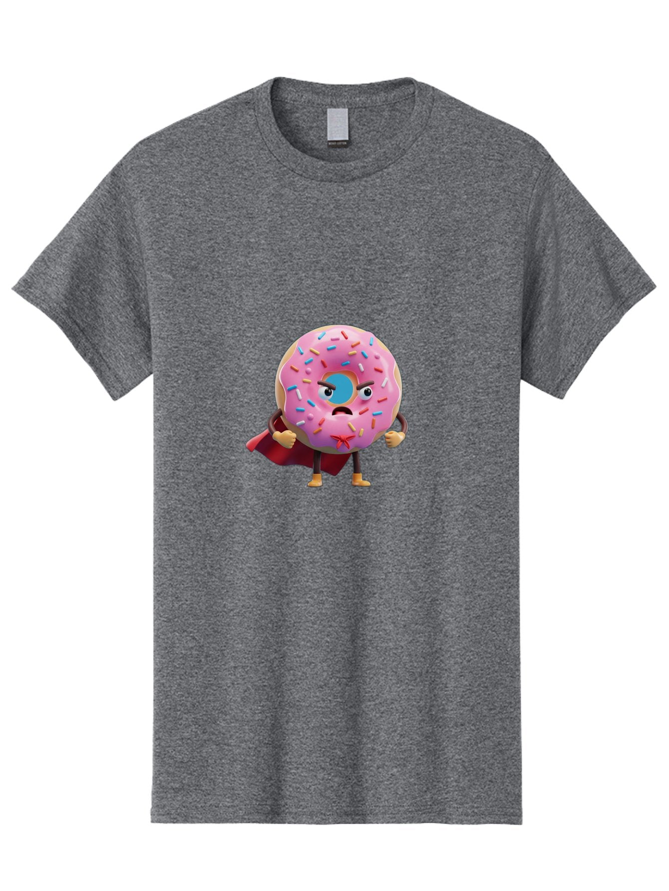 Angry-Donut-Superhero Men'S Graphic Tee, 100% Cotton, Comfortable Casual Summer Wear, Machine Washable, Pink Frosted Donut With Sprinkles, Angry Face, Superhero Cape, Funny Character, Comical Expression, Sweet Treat, Cartoon Character Baa133 12