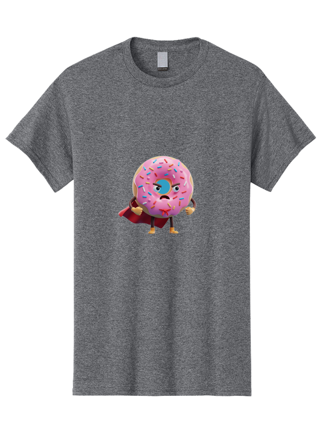 Angry-Donut-Superhero Men'S Graphic Tee, 100% Cotton, Comfortable Casual Summer Wear, Machine Washable, Pink Frosted Donut With Sprinkles, Angry Face, Superhero Cape, Funny Character, Comical Expression, Sweet Treat, Cartoon Character Baa133 5
