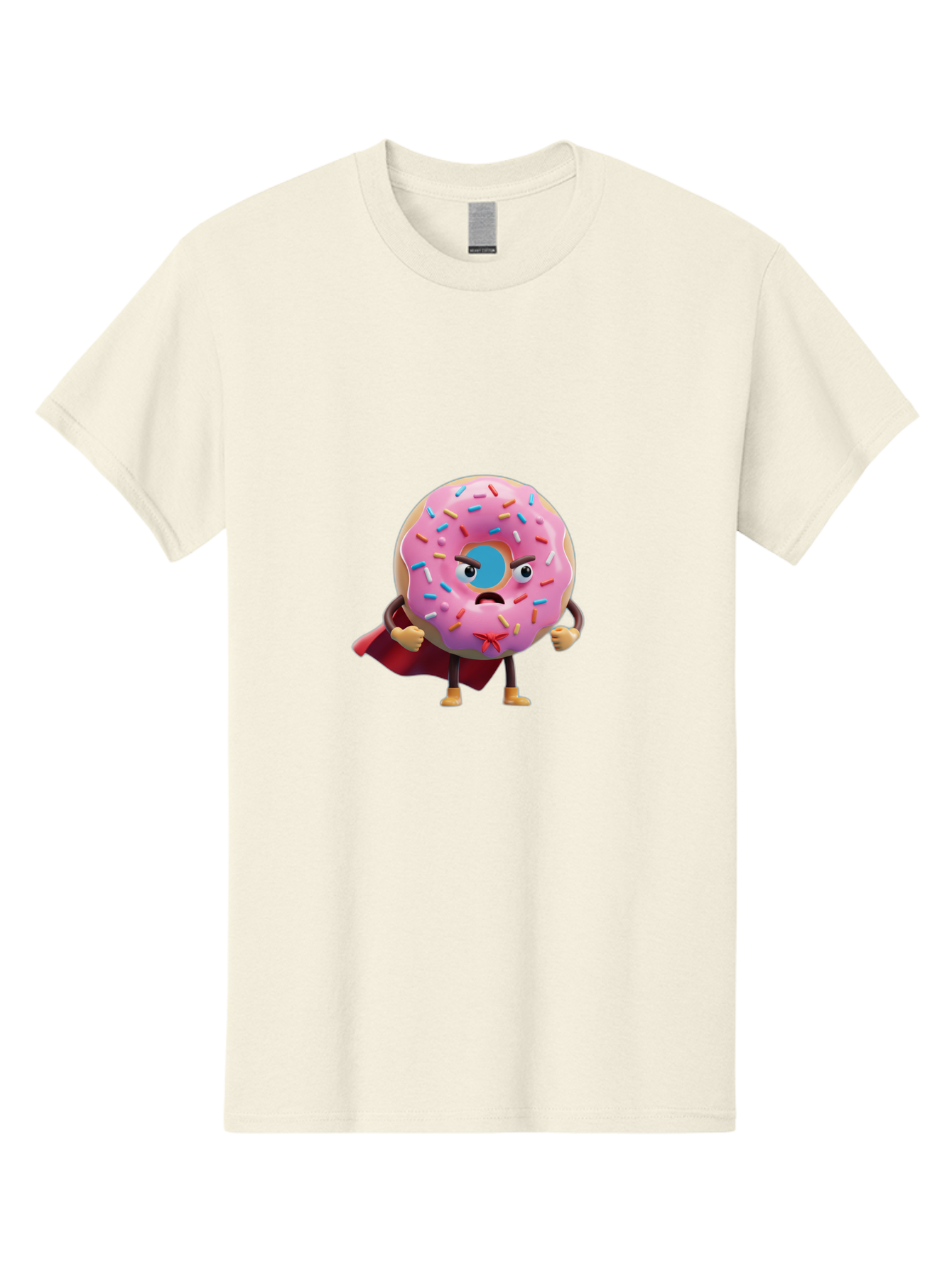 Angry-Donut-Superhero Men'S Graphic Tee, 100% Cotton, Comfortable Casual Summer Wear, Machine Washable, Pink Frosted Donut With Sprinkles, Angry Face, Superhero Cape, Funny Character, Comical Expression, Sweet Treat, Cartoon Character Baa133 13