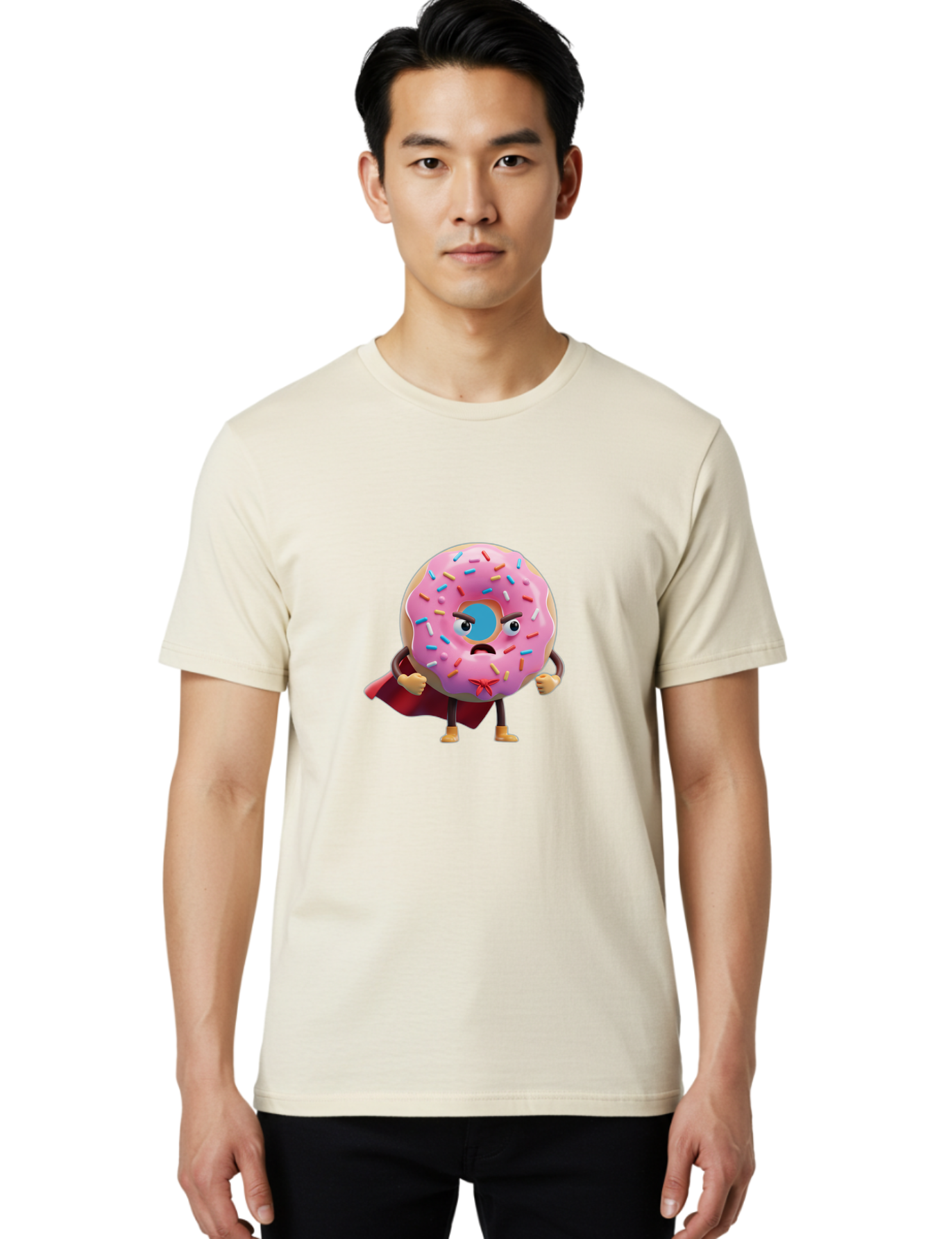 Angry-Donut-Superhero Men'S Graphic Tee, 100% Cotton, Comfortable Casual Summer Wear, Machine Washable, Pink Frosted Donut With Sprinkles, Angry Face, Superhero Cape, Funny Character, Comical Expression, Sweet Treat, Cartoon Character Baa133 14