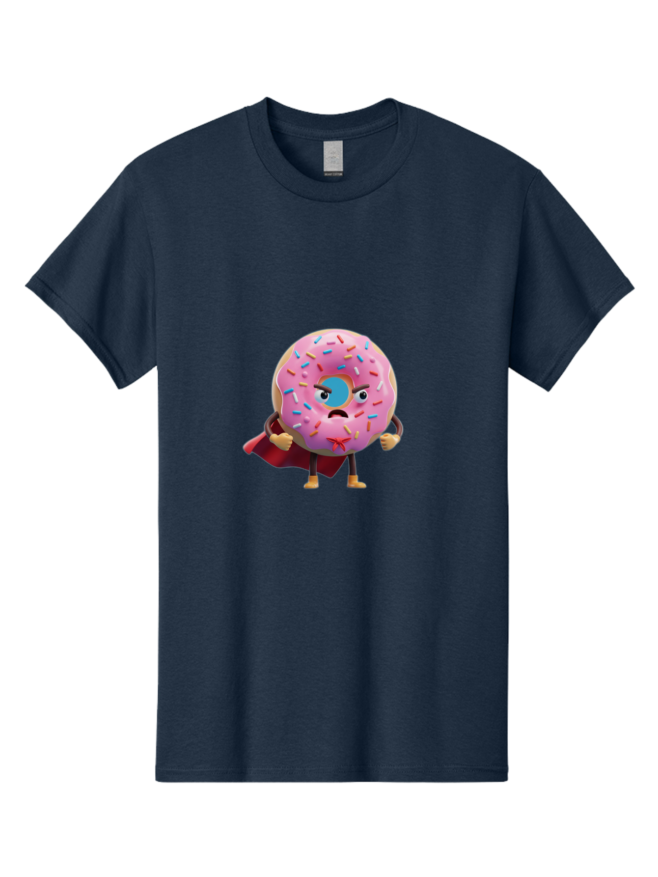 Angry-Donut-Superhero Men'S Graphic Tee, 100% Cotton, Comfortable Casual Summer Wear, Machine Washable, Pink Frosted Donut With Sprinkles, Angry Face, Superhero Cape, Funny Character, Comical Expression, Sweet Treat, Cartoon Character Baa133 19