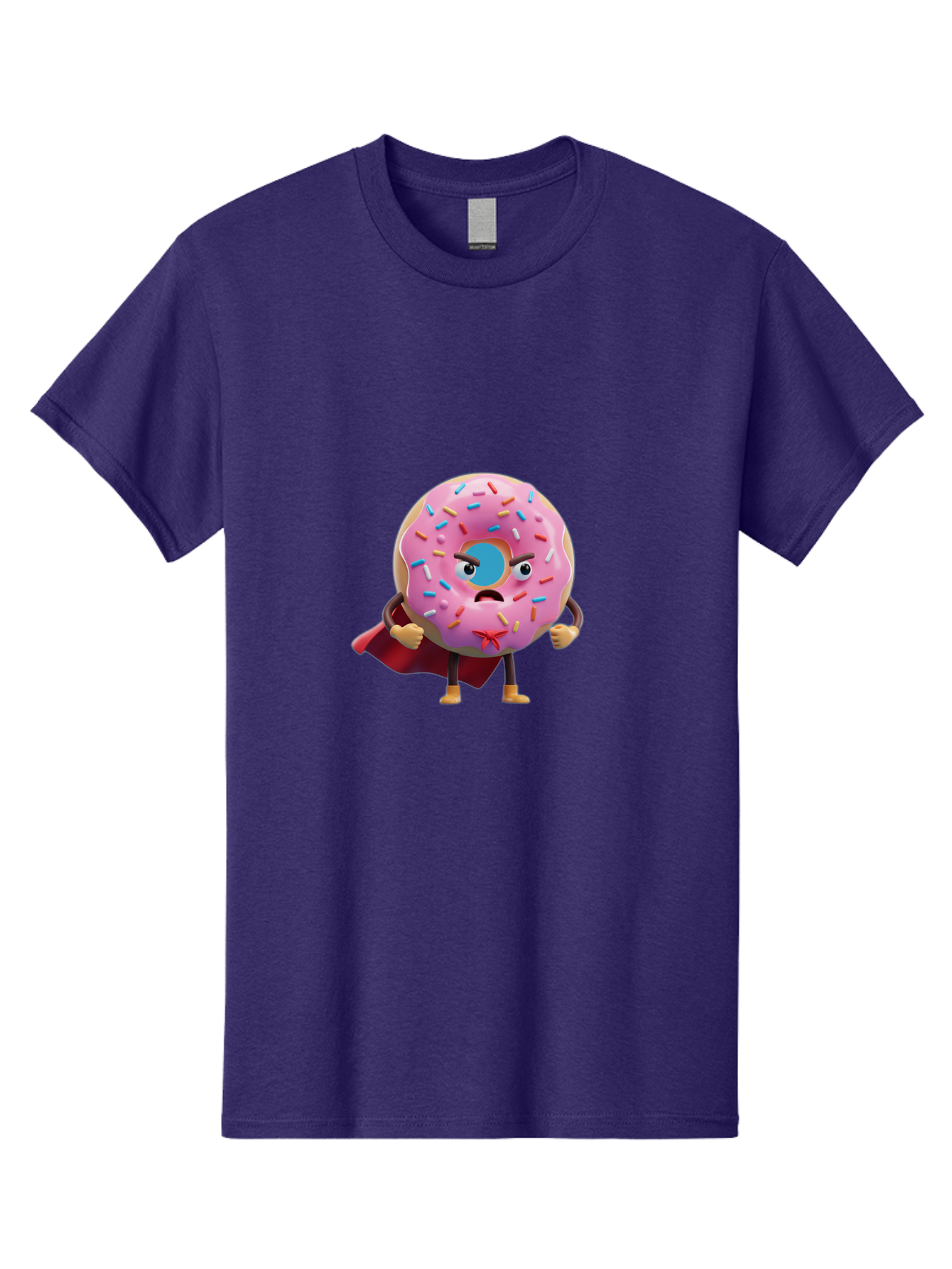 Angry-Donut-Superhero Men'S Graphic Tee, 100% Cotton, Comfortable Casual Summer Wear, Machine Washable, Pink Frosted Donut With Sprinkles, Angry Face, Superhero Cape, Funny Character, Comical Expression, Sweet Treat, Cartoon Character Baa133 3