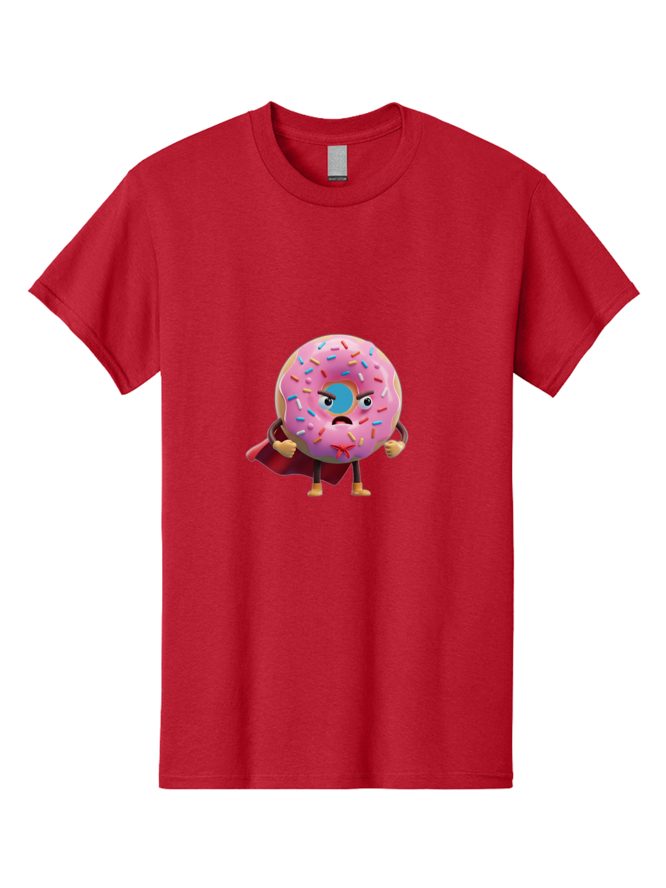 Angry-Donut-Superhero Men'S Graphic Tee, 100% Cotton, Comfortable Casual Summer Wear, Machine Washable, Pink Frosted Donut With Sprinkles, Angry Face, Superhero Cape, Funny Character, Comical Expression, Sweet Treat, Cartoon Character Baa133 7