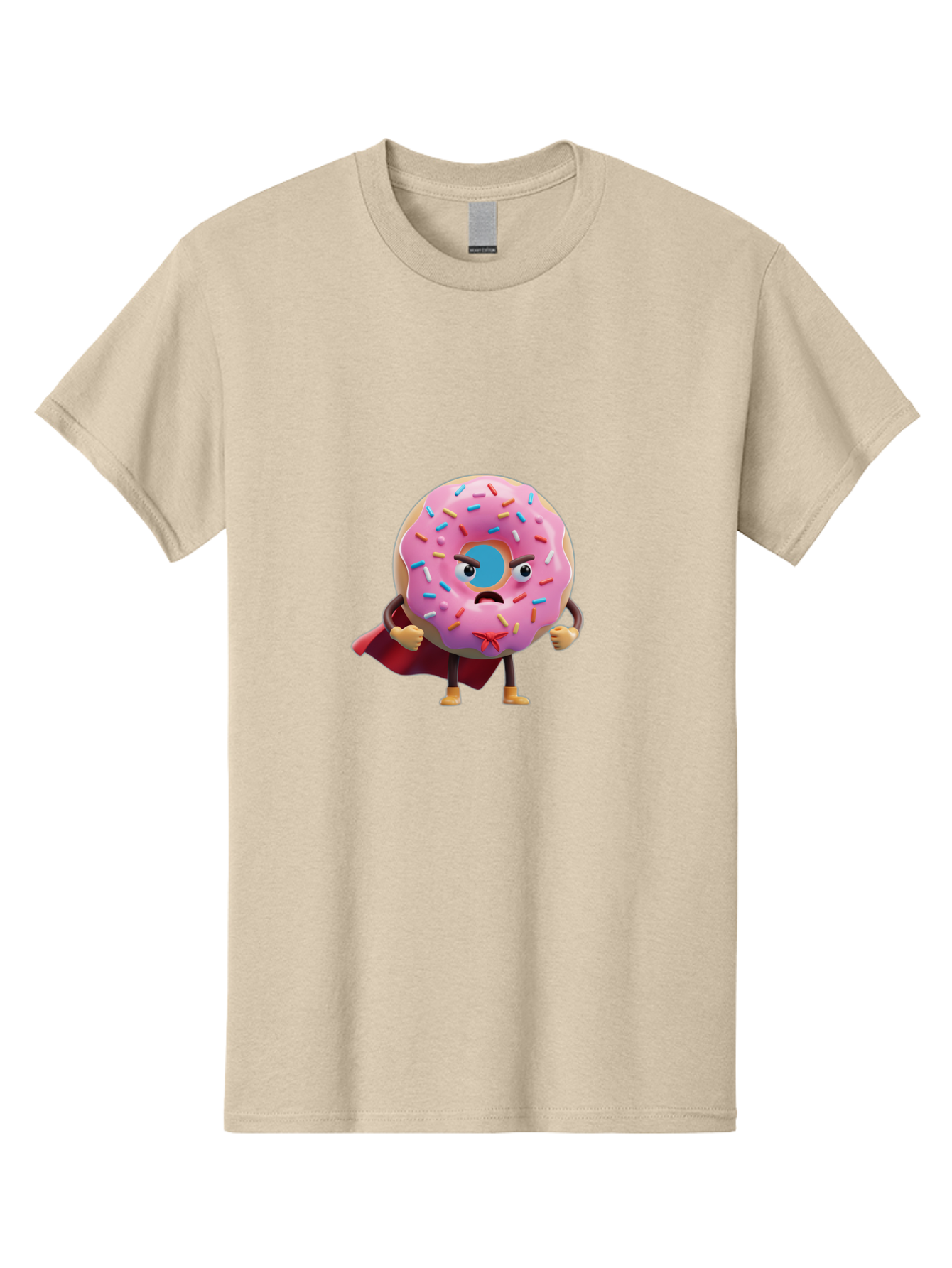 Angry-Donut-Superhero Men'S Graphic Tee, 100% Cotton, Comfortable Casual Summer Wear, Machine Washable, Pink Frosted Donut With Sprinkles, Angry Face, Superhero Cape, Funny Character, Comical Expression, Sweet Treat, Cartoon Character Baa133 23