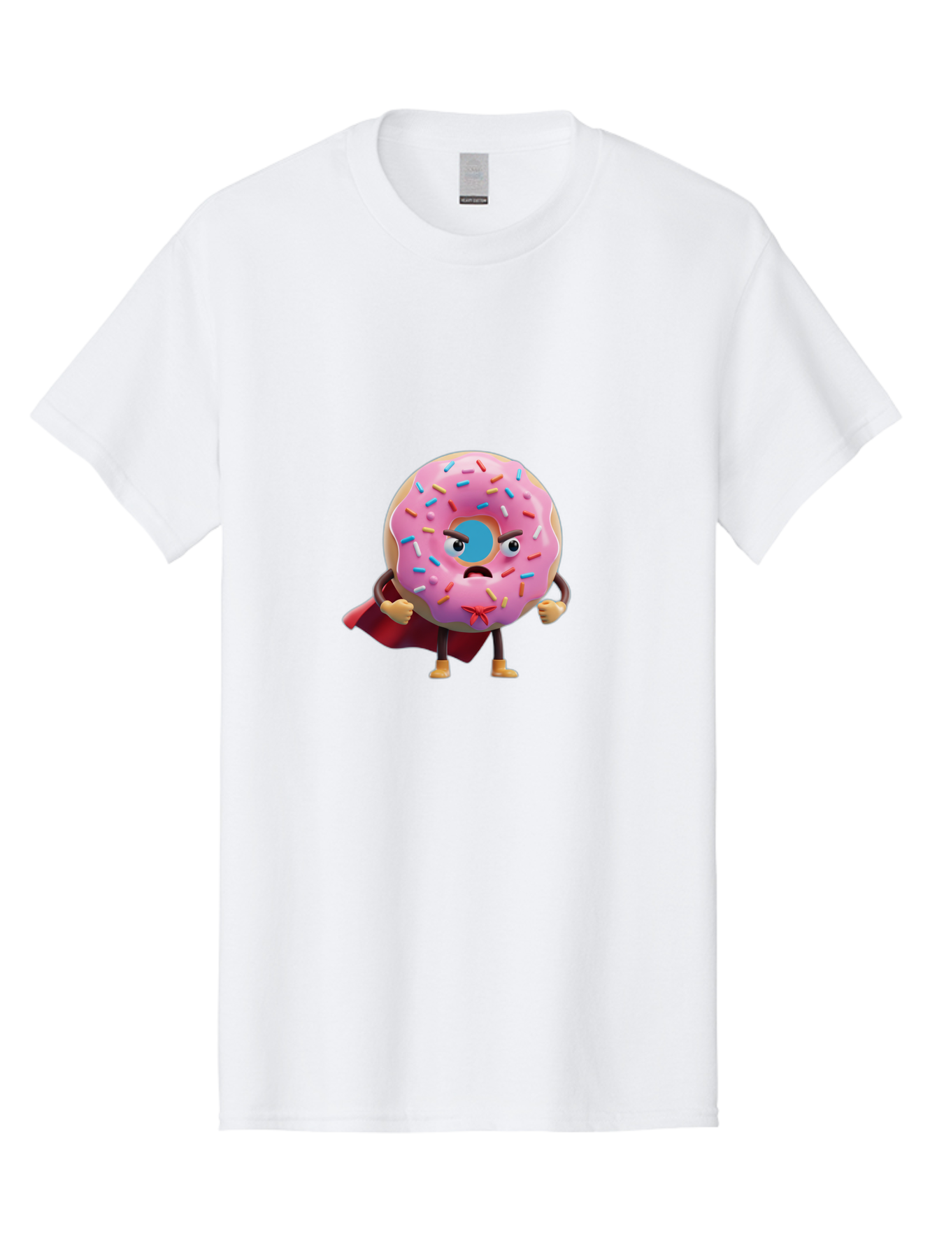 Angry-Donut-Superhero Men'S Graphic Tee, 100% Cotton, Comfortable Casual Summer Wear, Machine Washable, Pink Frosted Donut With Sprinkles, Angry Face, Superhero Cape, Funny Character, Comical Expression, Sweet Treat, Cartoon Character Baa133 9