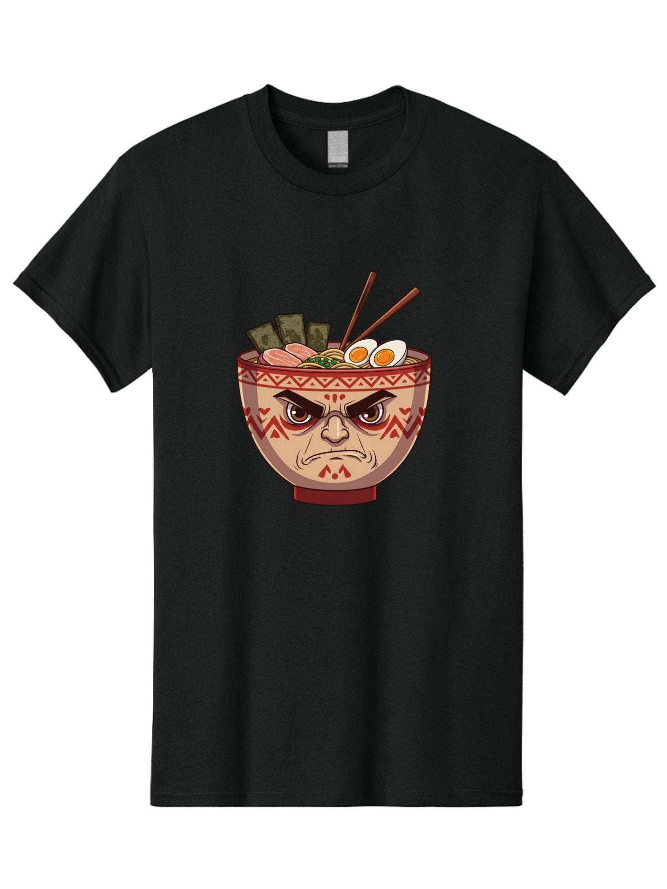 Angry-Ramen Men'S Graphic Tee, 100% Cotton, Comfortable Casual Summer Wear, Machine Washable, Angry Ramen Bowl, Angry Face, Ramen Noodles, Boiled Egg, Seaweed, Chopsticks, Kawaii, Cartoon Character, Ramen Toppings, Angry Eyes Baa134 4