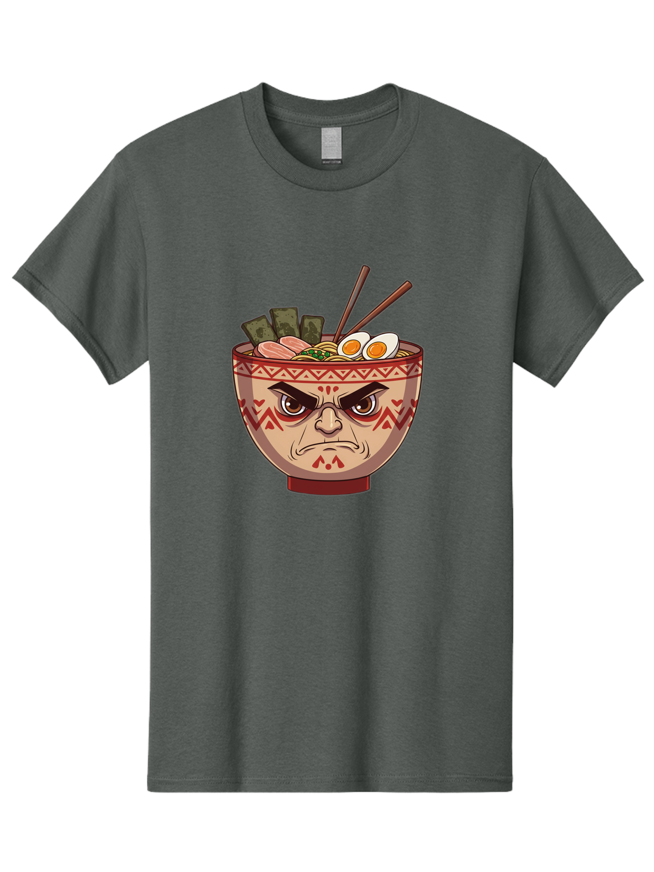 Angry-Ramen Men'S Graphic Tee, 100% Cotton, Comfortable Casual Summer Wear, Machine Washable, Angry Ramen Bowl, Angry Face, Ramen Noodles, Boiled Egg, Seaweed, Chopsticks, Kawaii, Cartoon Character, Ramen Toppings, Angry Eyes Baa134 25