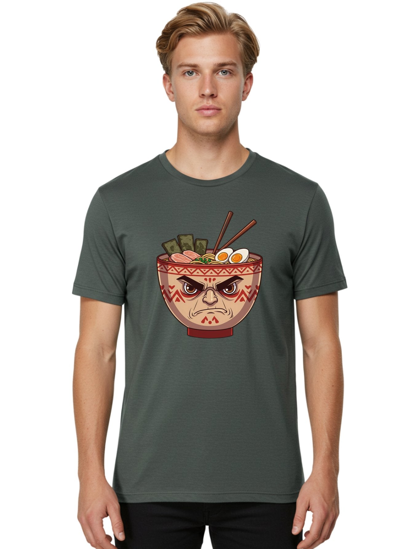 Angry-Ramen Men'S Graphic Tee, 100% Cotton, Comfortable Casual Summer Wear, Machine Washable, Angry Ramen Bowl, Angry Face, Ramen Noodles, Boiled Egg, Seaweed, Chopsticks, Kawaii, Cartoon Character, Ramen Toppings, Angry Eyes Baa134 16