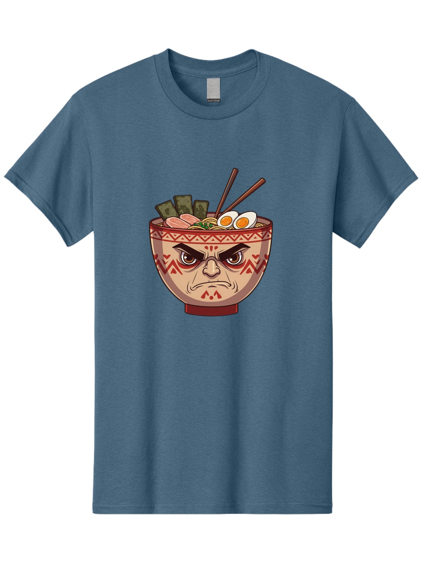 Angry-Ramen Men'S Graphic Tee, 100% Cotton, Comfortable Casual Summer Wear, Machine Washable, Angry Ramen Bowl, Angry Face, Ramen Noodles, Boiled Egg, Seaweed, Chopsticks, Kawaii, Cartoon Character, Ramen Toppings, Angry Eyes Baa134 6