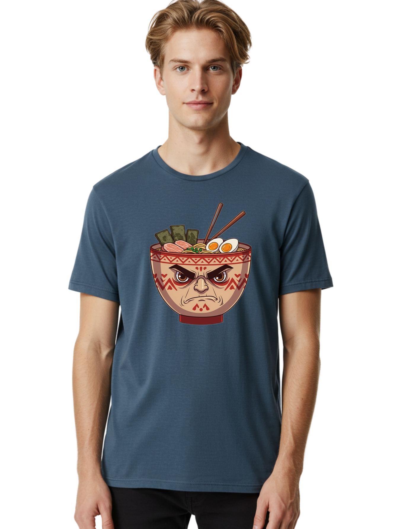 Angry-Ramen Men'S Graphic Tee, 100% Cotton, Comfortable Casual Summer Wear, Machine Washable, Angry Ramen Bowl, Angry Face, Ramen Noodles, Boiled Egg, Seaweed, Chopsticks, Kawaii, Cartoon Character, Ramen Toppings, Angry Eyes Baa134 14