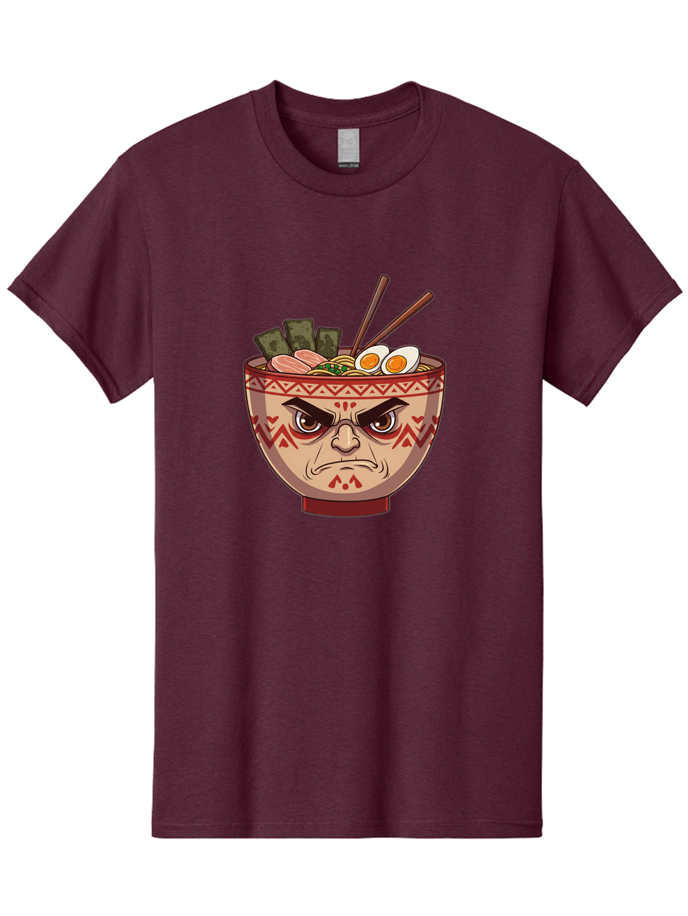 Angry-Ramen Men'S Graphic Tee, 100% Cotton, Comfortable Casual Summer Wear, Machine Washable, Angry Ramen Bowl, Angry Face, Ramen Noodles, Boiled Egg, Seaweed, Chopsticks, Kawaii, Cartoon Character, Ramen Toppings, Angry Eyes Baa134 3
