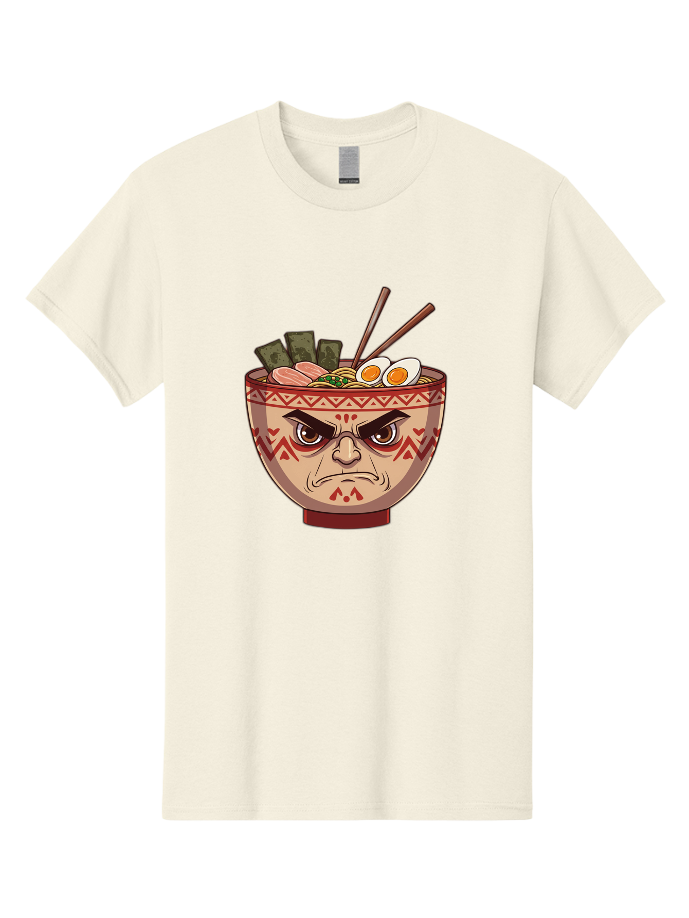 Angry-Ramen Men'S Graphic Tee, 100% Cotton, Comfortable Casual Summer Wear, Machine Washable, Angry Ramen Bowl, Angry Face, Ramen Noodles, Boiled Egg, Seaweed, Chopsticks, Kawaii, Cartoon Character, Ramen Toppings, Angry Eyes Baa134 7