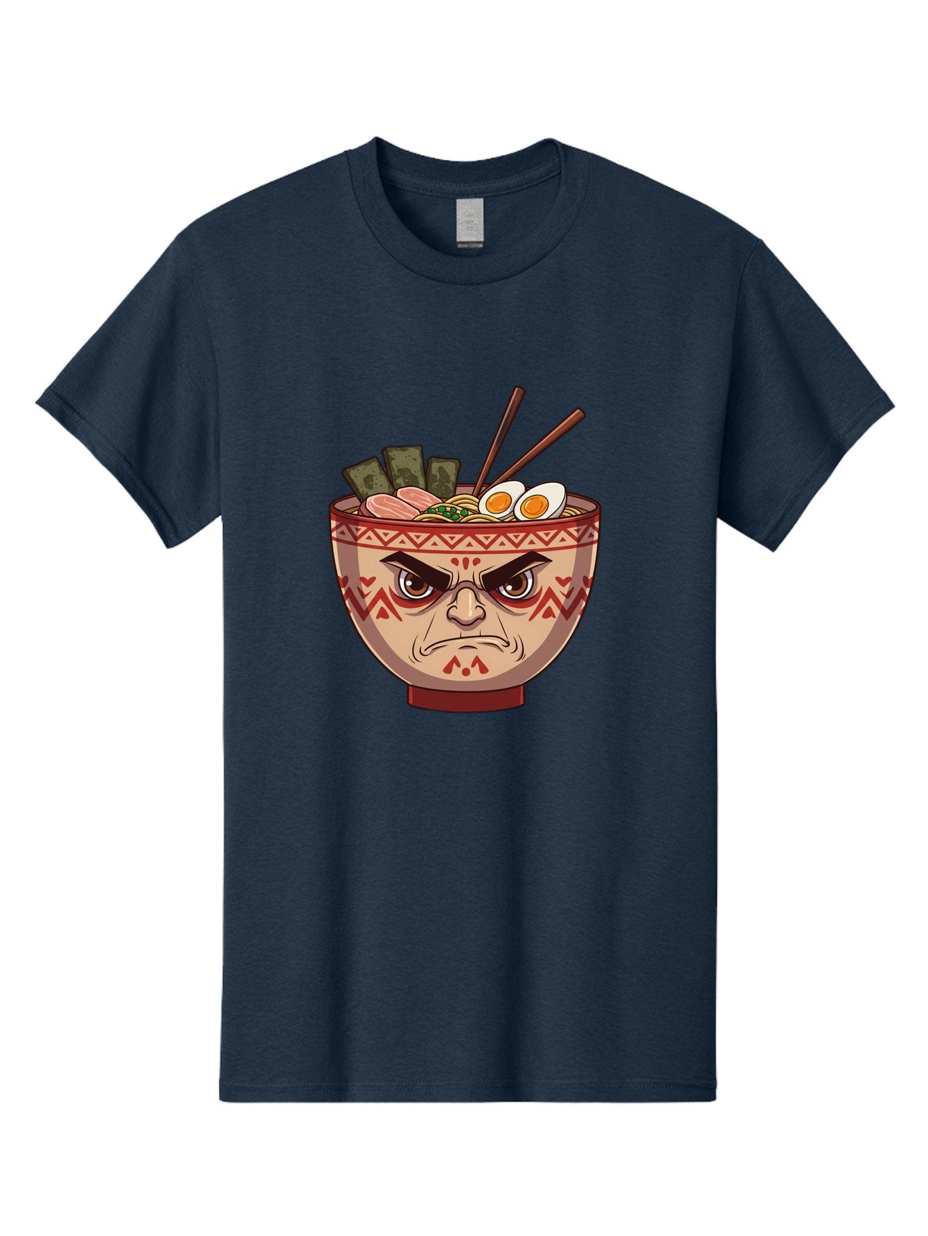 Angry-Ramen Men'S Graphic Tee, 100% Cotton, Comfortable Casual Summer Wear, Machine Washable, Angry Ramen Bowl, Angry Face, Ramen Noodles, Boiled Egg, Seaweed, Chopsticks, Kawaii, Cartoon Character, Ramen Toppings, Angry Eyes Baa134 12